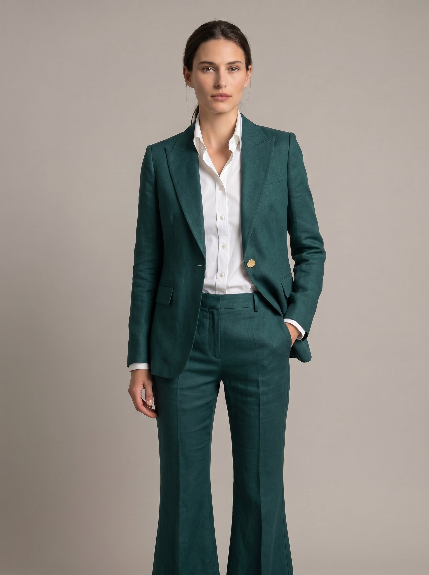 Sphinx Single Breasted Forest Green Linen Suit