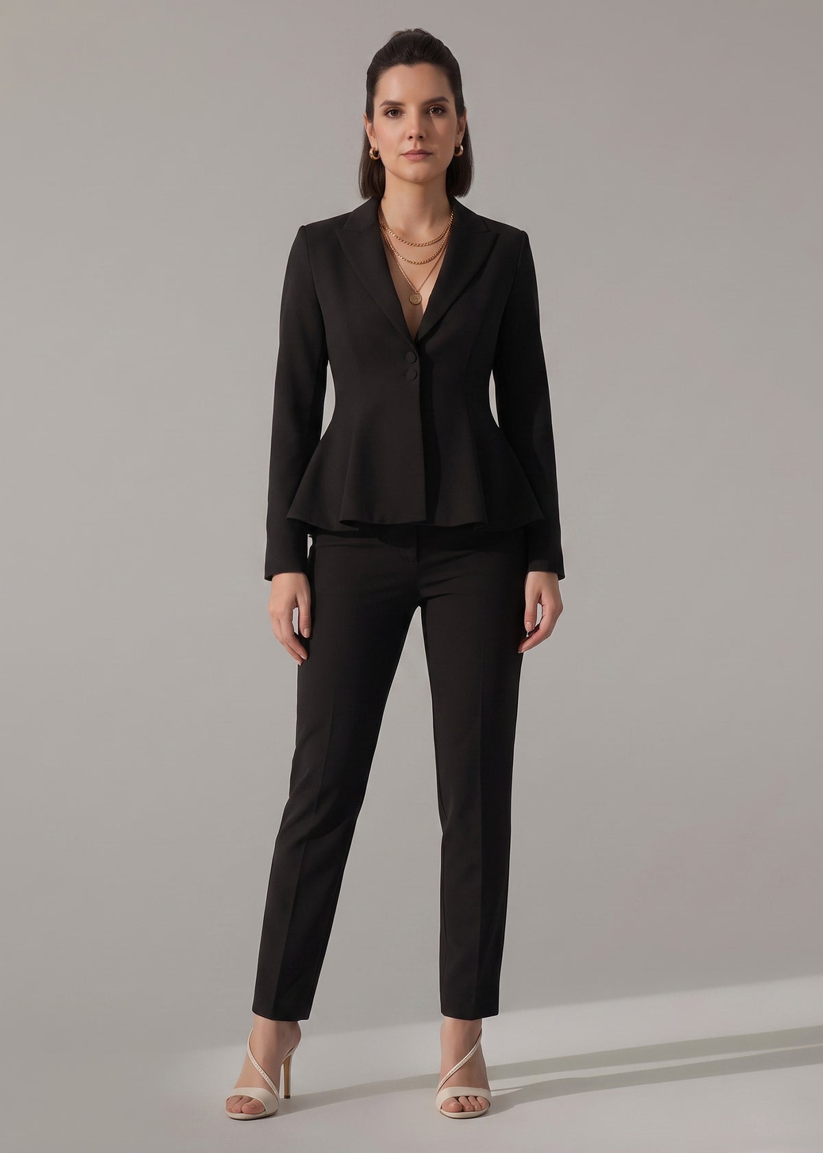 Peplum Professional Office Suit in Midnight Black