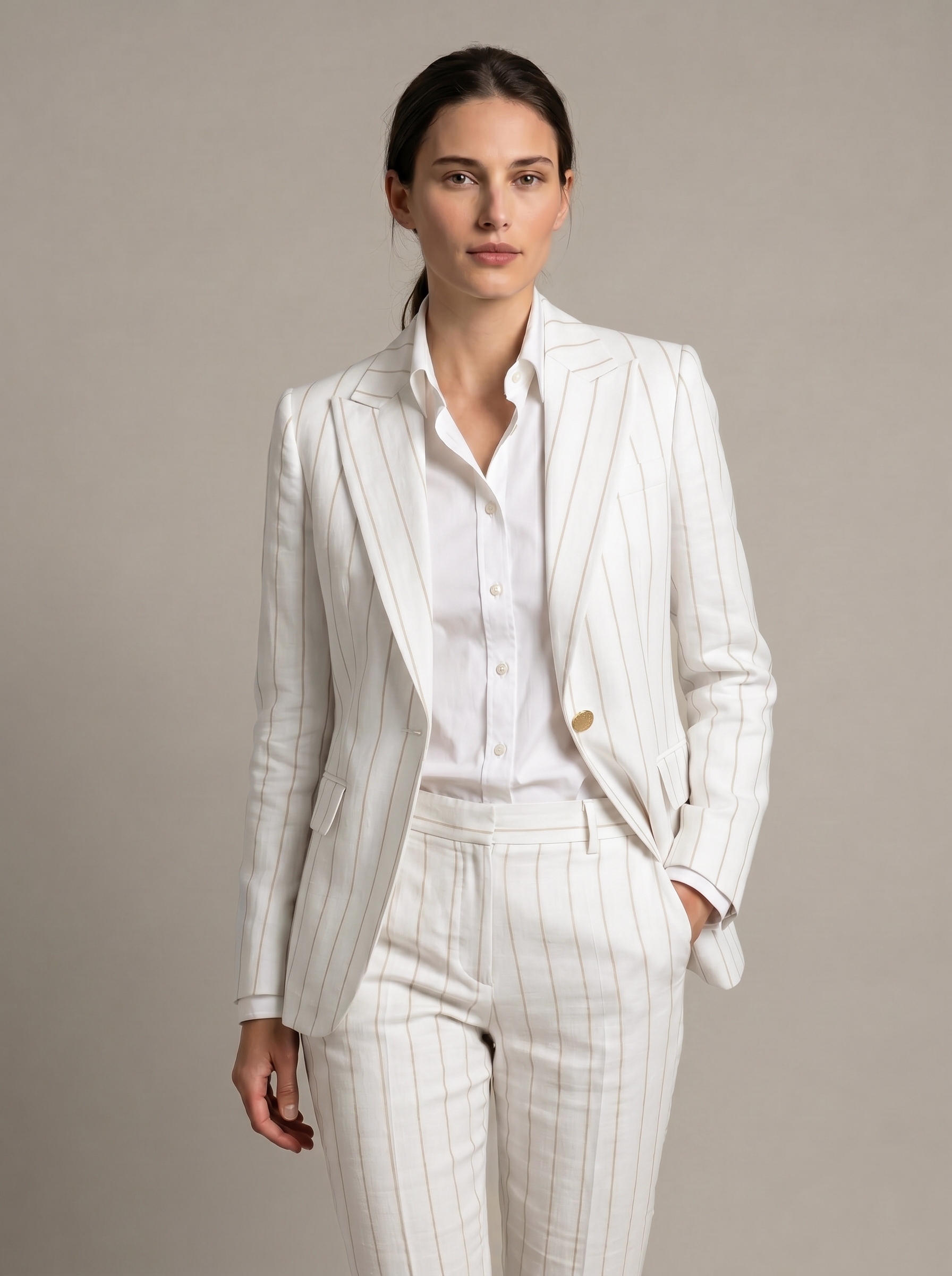 Vatican Ivory Pinstripe Linen Suit