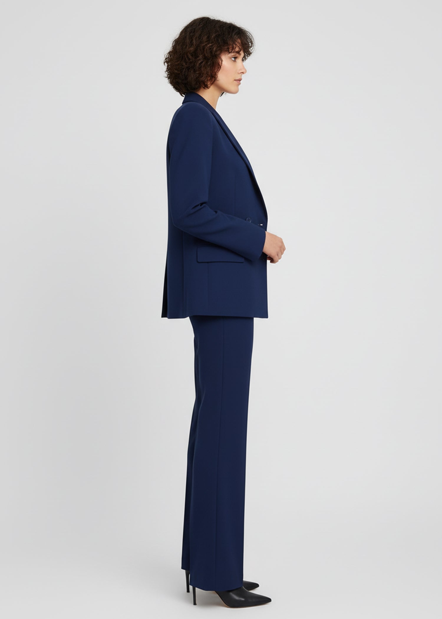 Pointed Shoulder Suit in Dark Blue