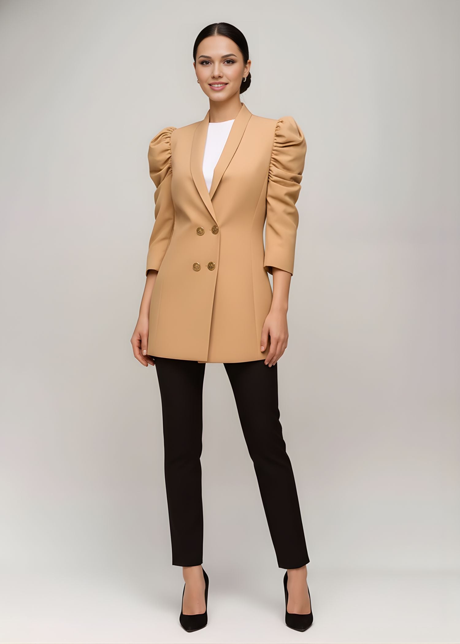 Okavango Puff sleeve Suit in Sand Brown