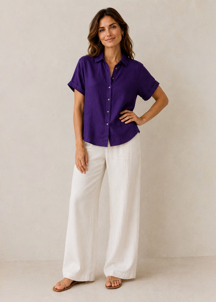 Short Sleeve Button Down Linen Shirt