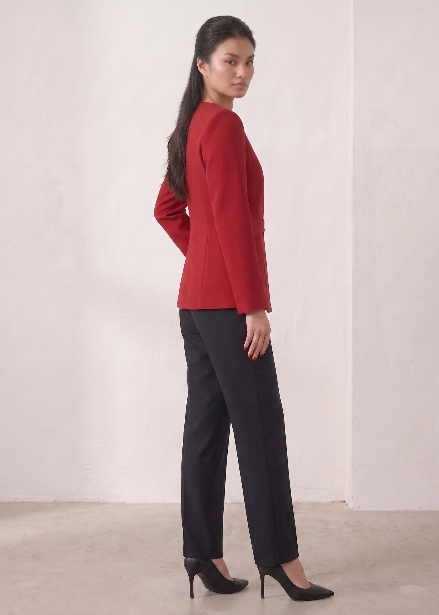 Red Round Neck Blazer for Female