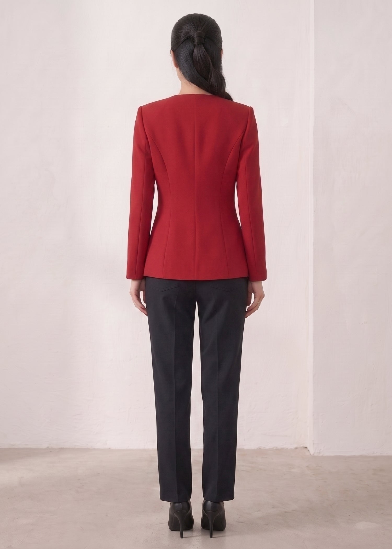 Red Round Neck Blazer for Female