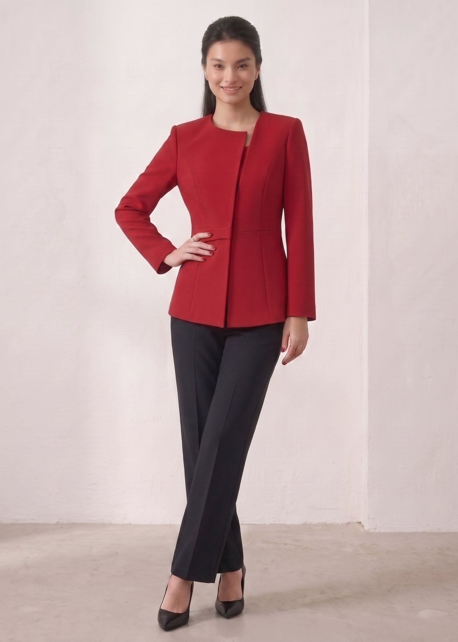 Red Round Neck Blazer for Female