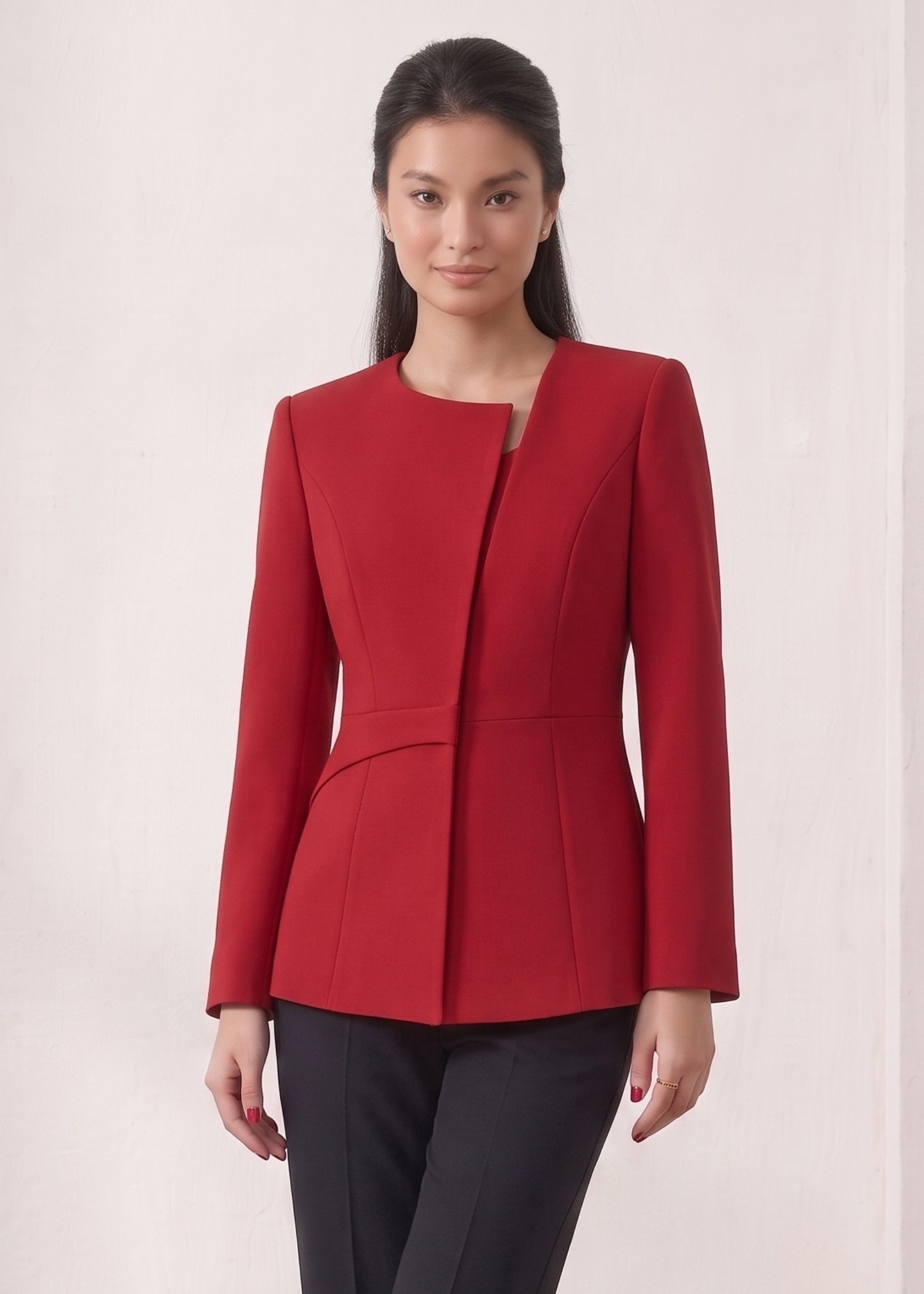 Red Round Neck Blazer for Female