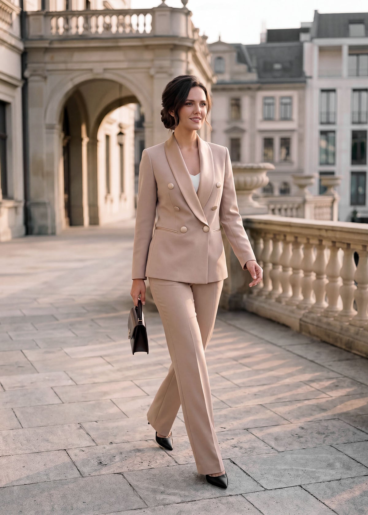 Prague Satin Lapel Tuxedo in Beige