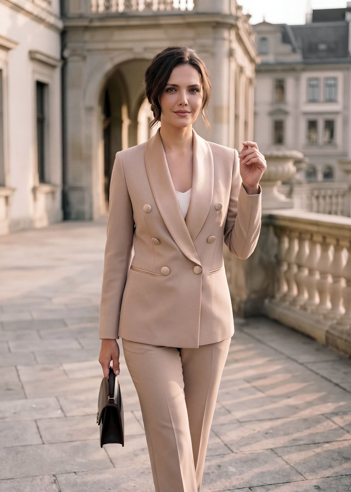 Prague Satin Lapel Tuxedo in Beige