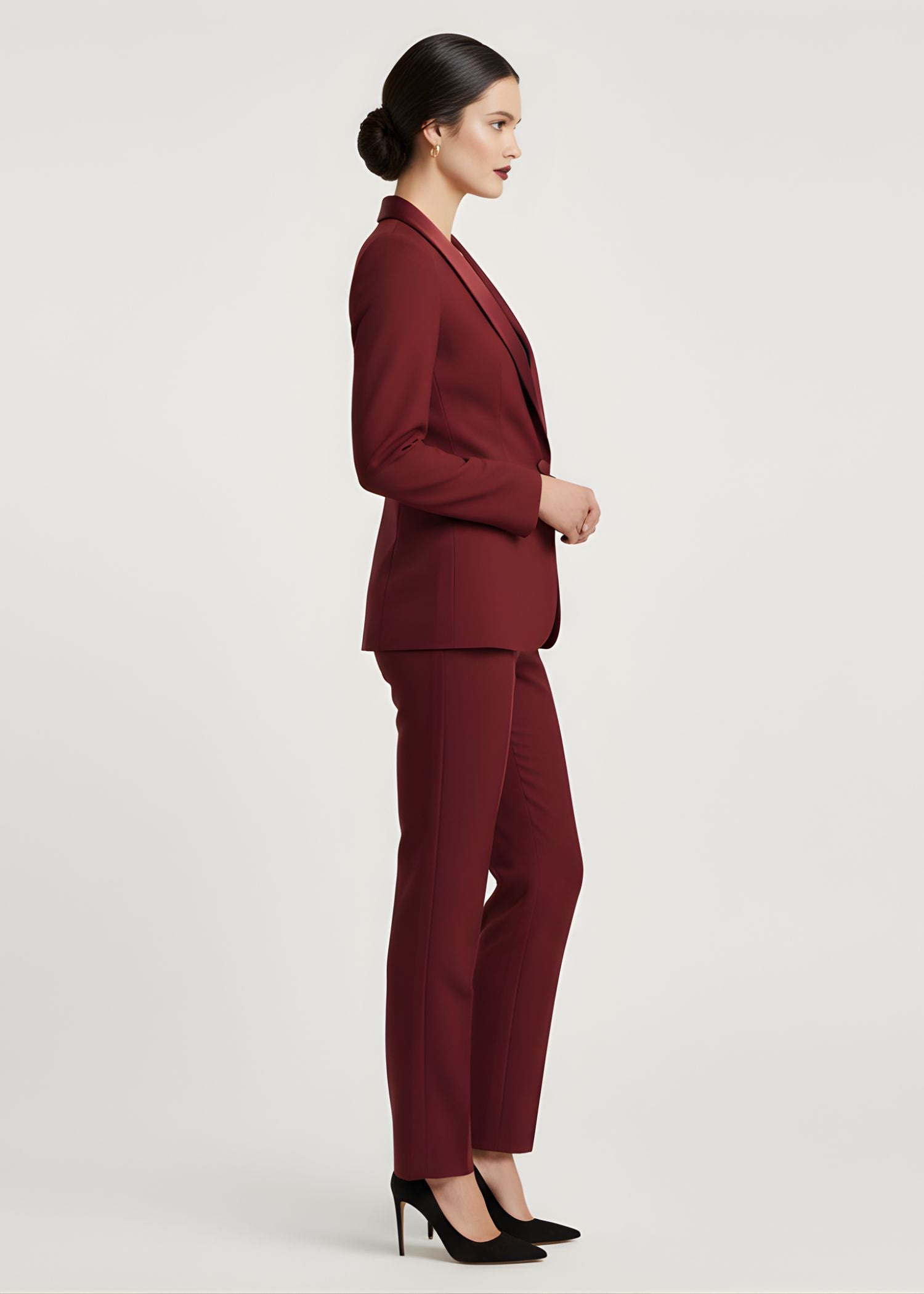 Satin Shawl Lapel Tuxedo in Wine Red