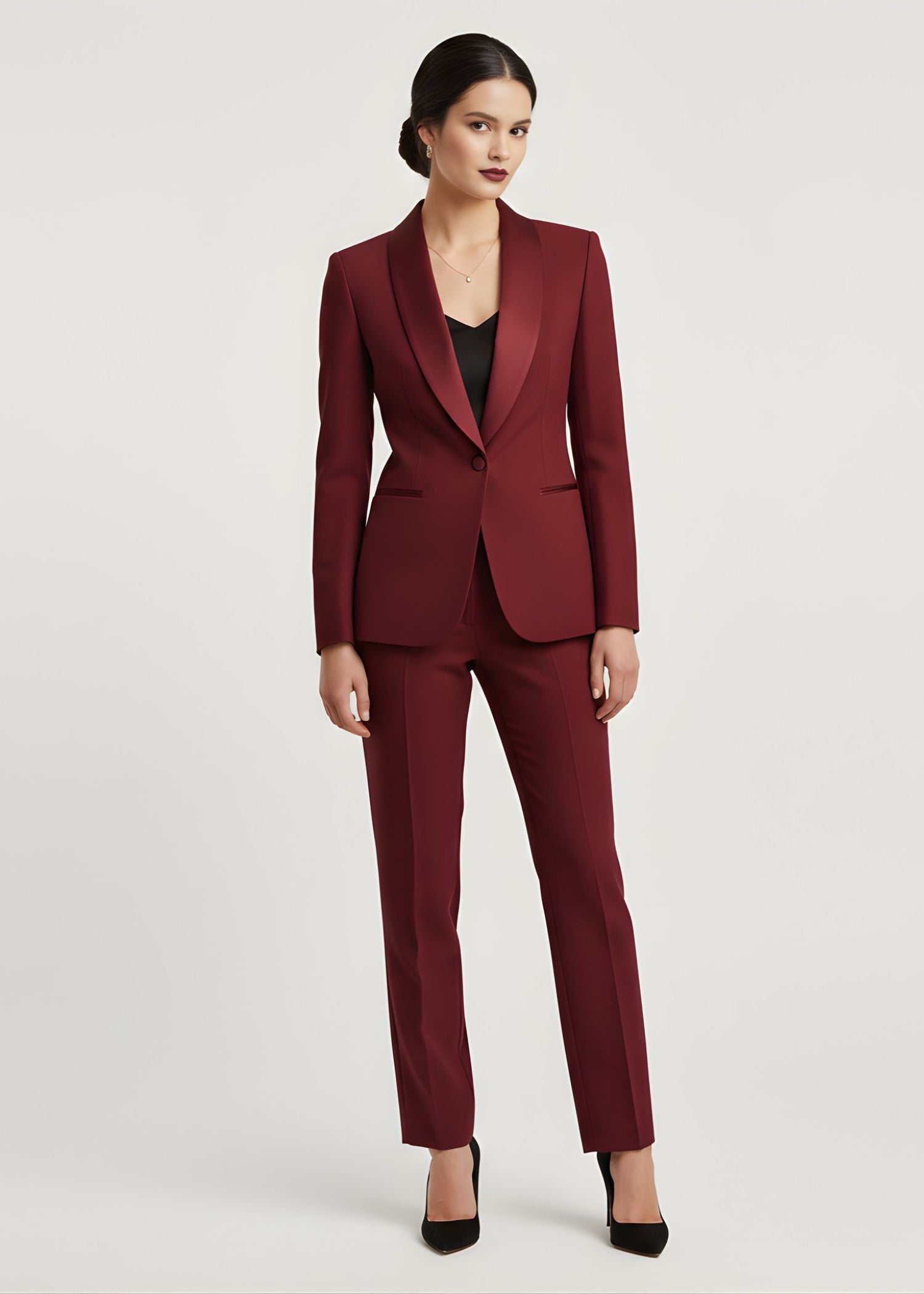 Satin Shawl Lapel Tuxedo in Wine Red