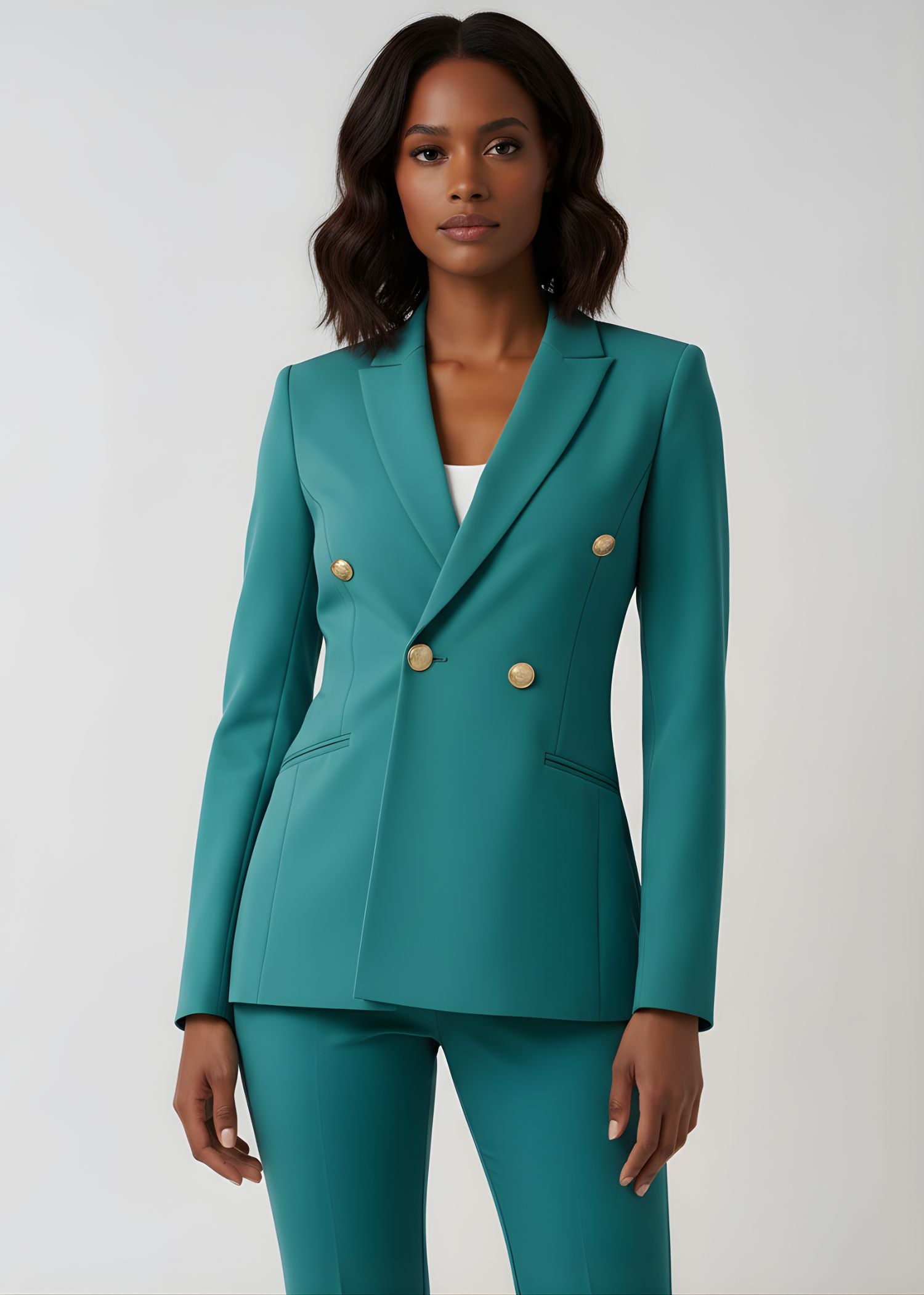 Seoul Peak Lapel Suit in Greenish Blue