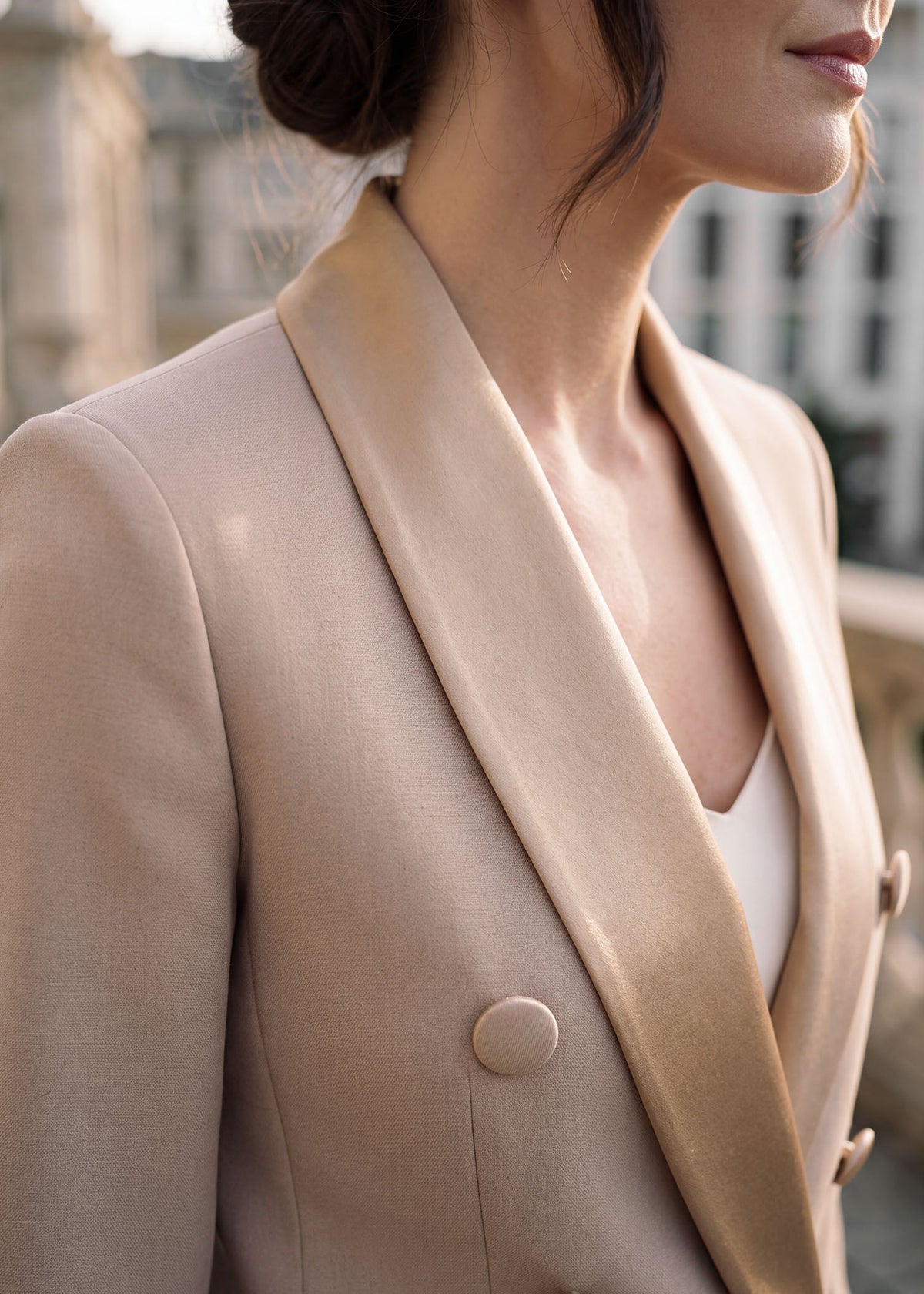Prague Satin Lapel Tuxedo in Beige