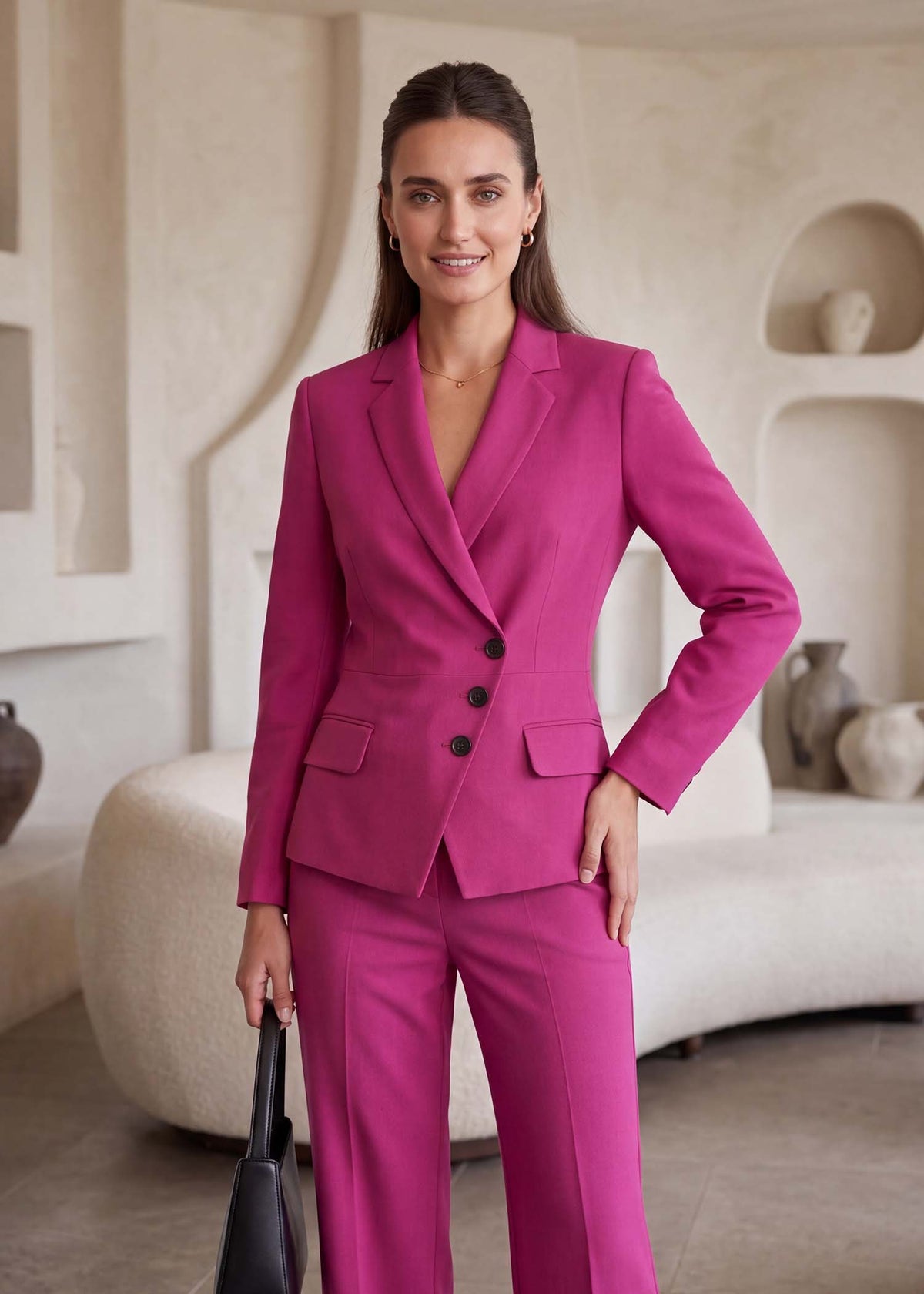 Sicily Fitted Waist Office Suit in Bright Pink

