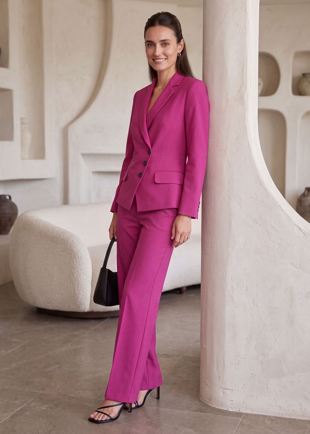 Sicily Fitted Waist Office Suit in Bright Pink

