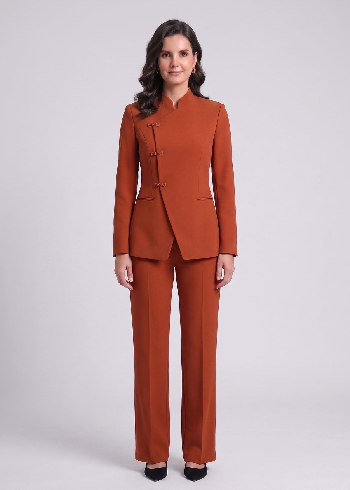Side Button Office Professional Suit in Rust