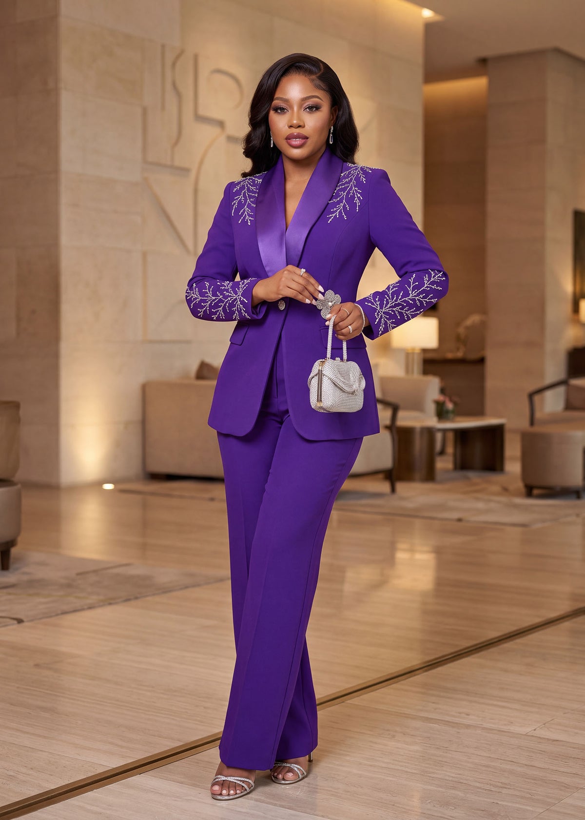 Luxury Silver Embellished Single Button Tuxedo 