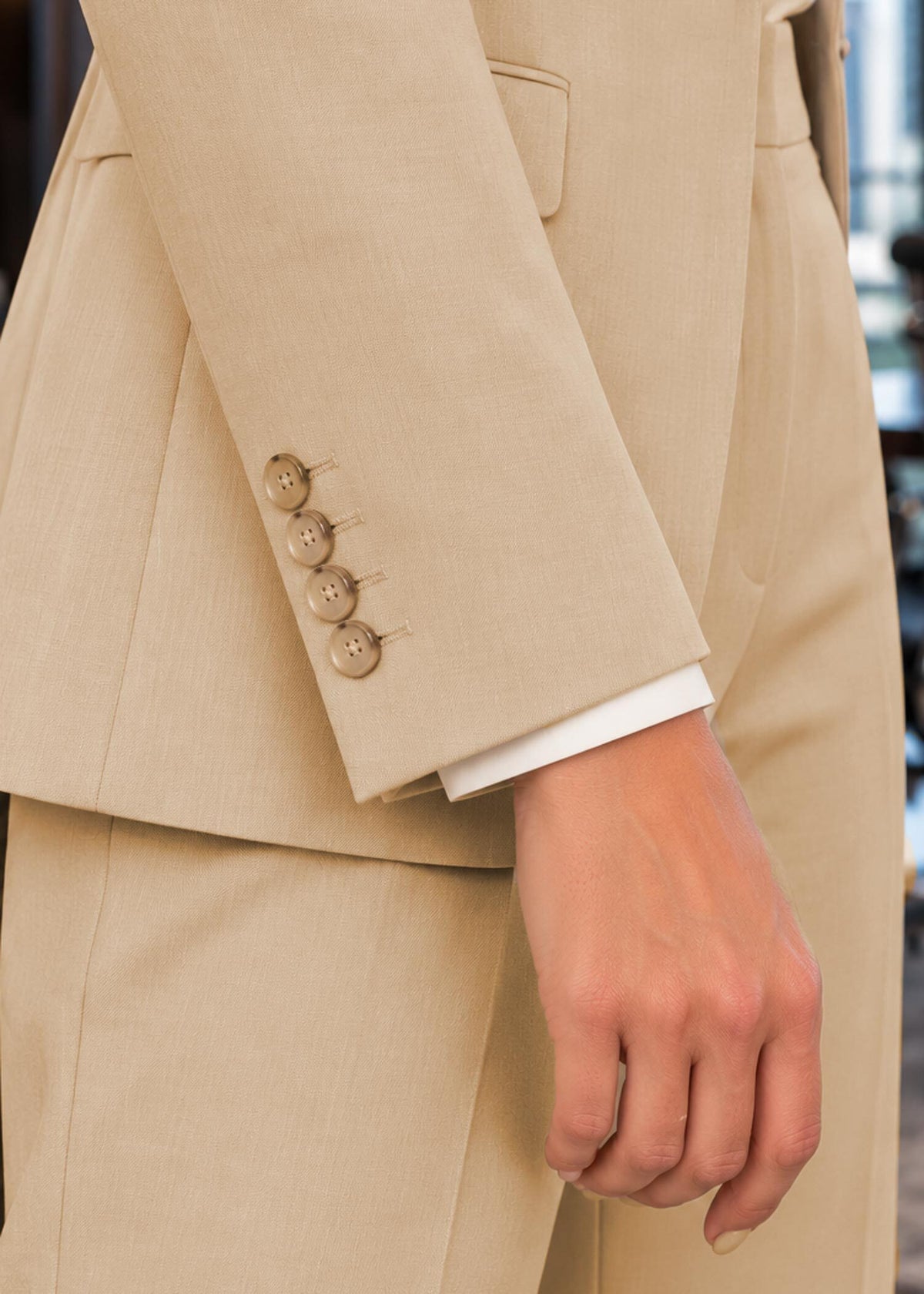 Single Breasted Two Piece Suit in Beige