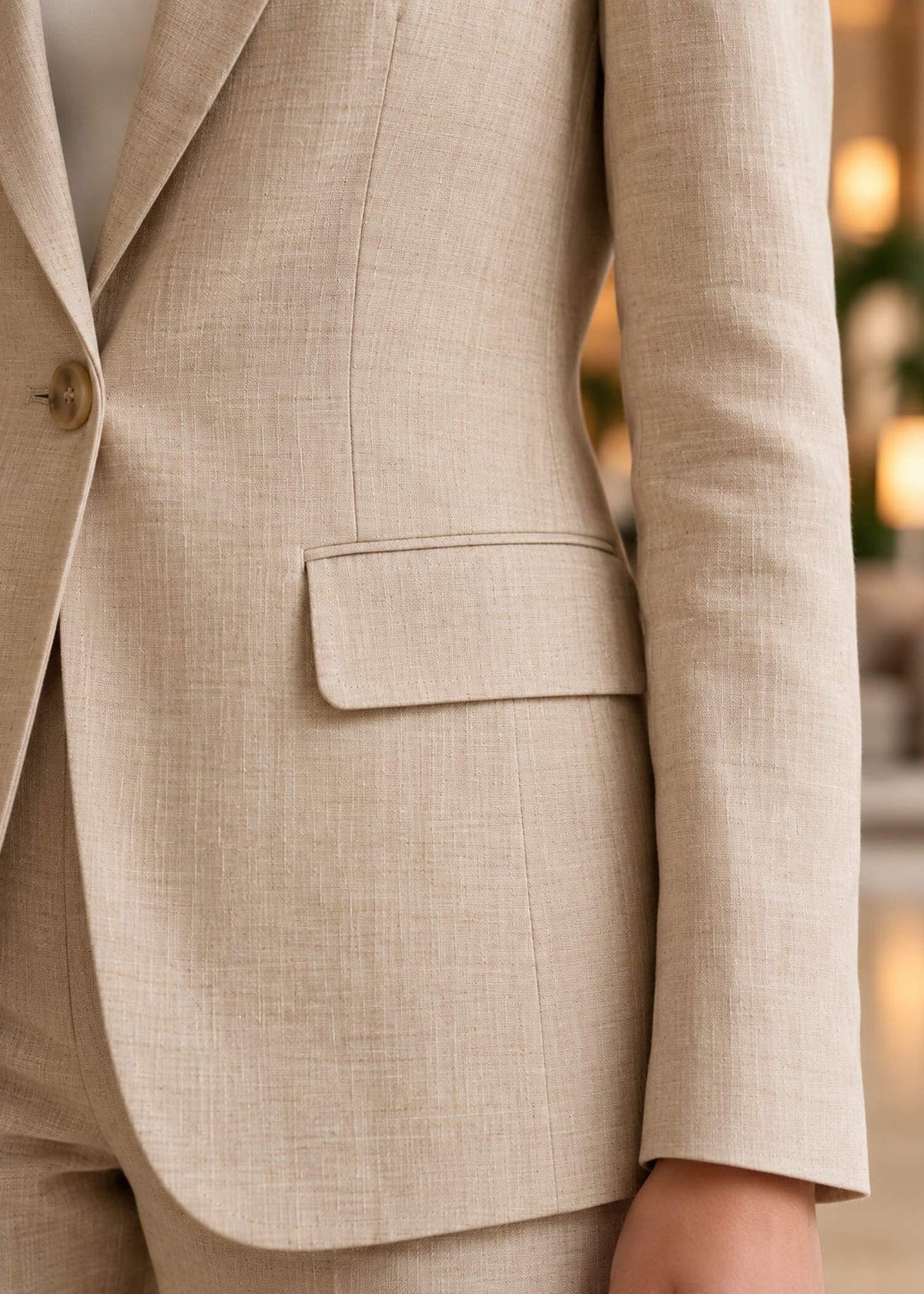 Single Breasted Beige Linen Suit