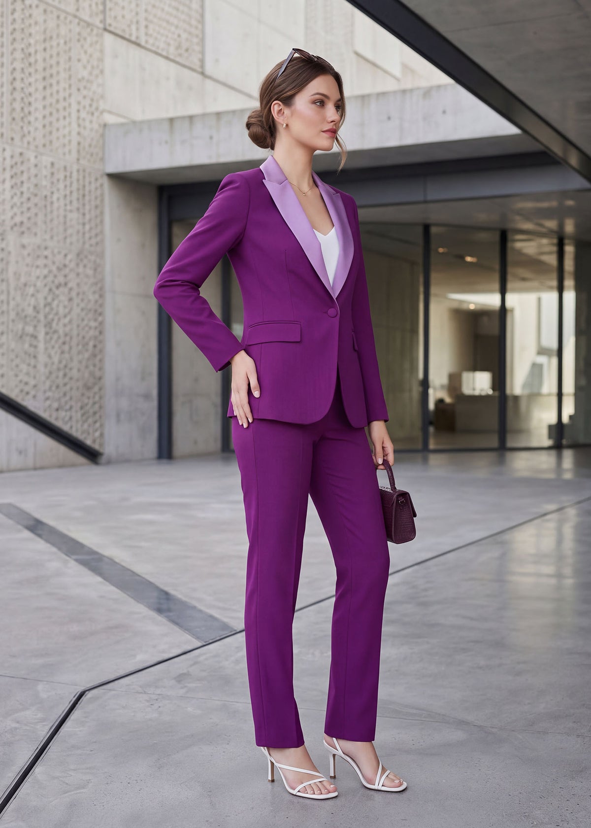 Elara Single Button Tuxedo in Dark Plum