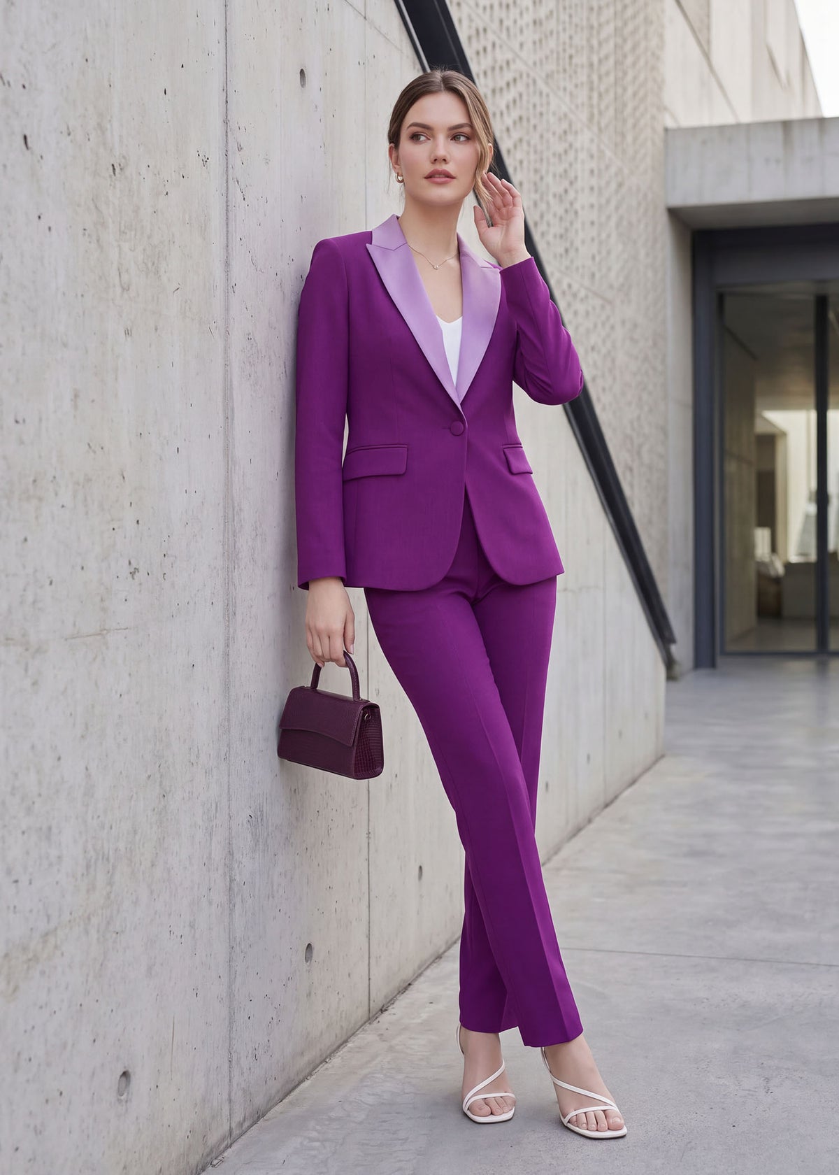 Elara Single Button Tuxedo in Dark Plum