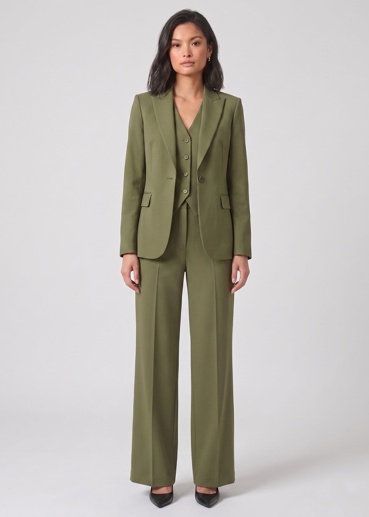 Single Breasted Three Piece Office Wear Formal Suit in Green