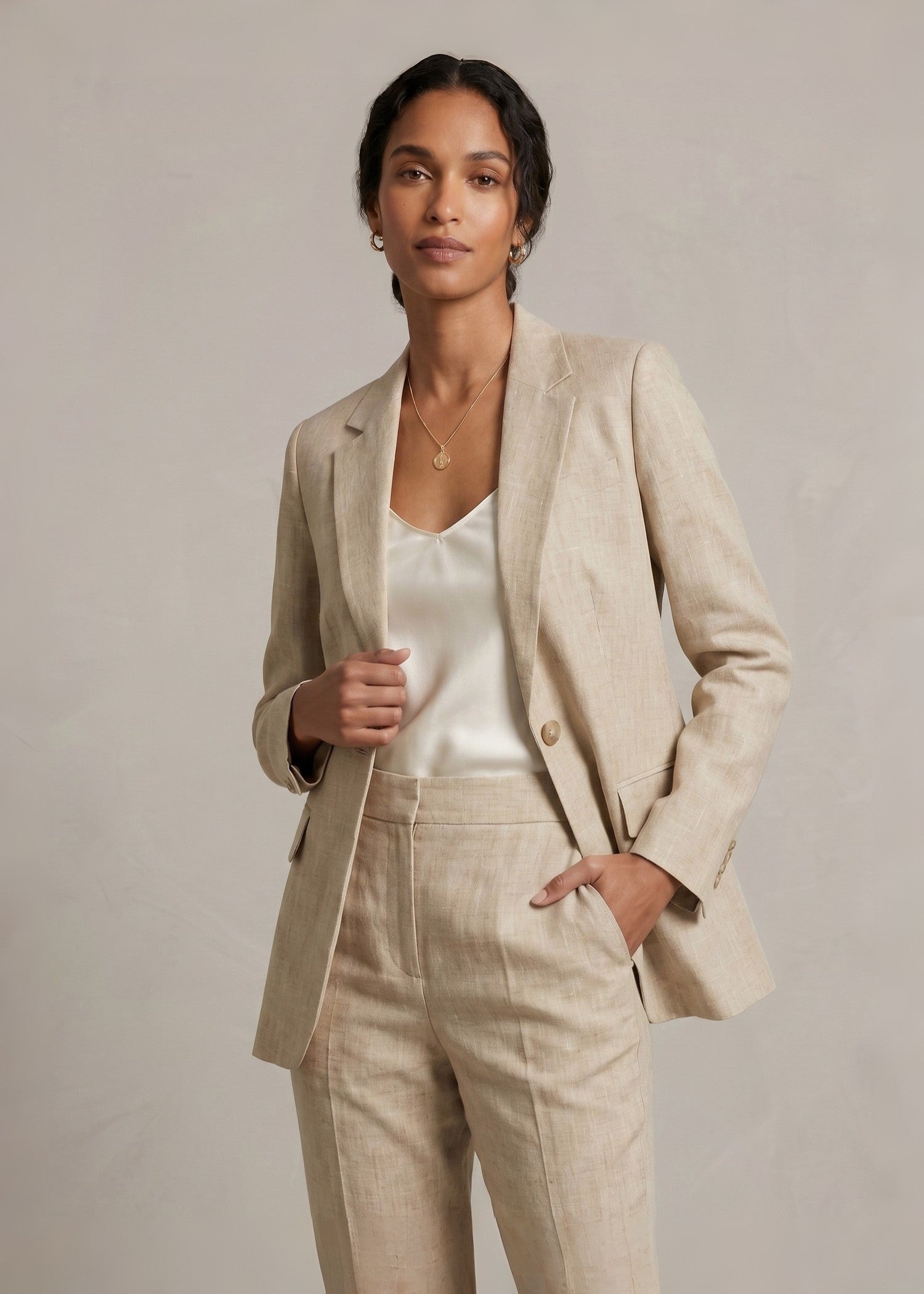 Stonehenge Single Breasted Beige Linen Suit