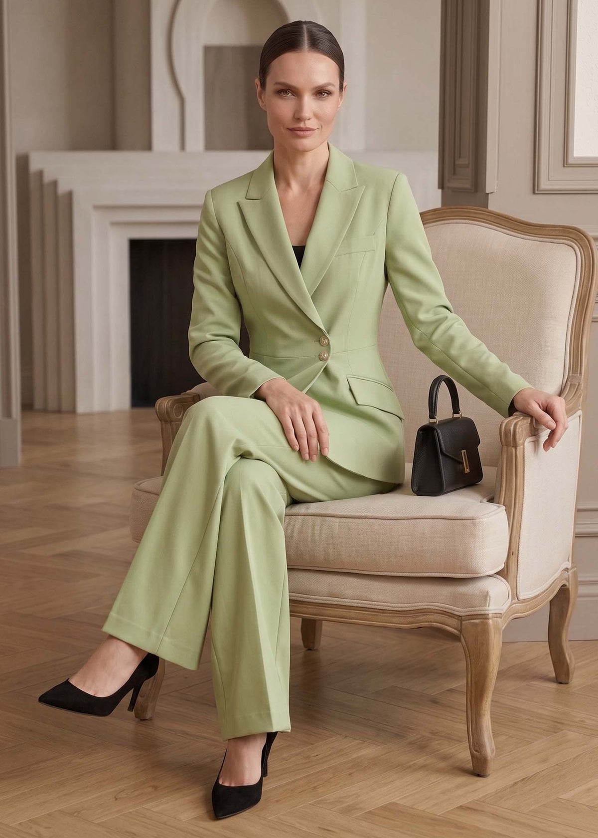 Zanzibar Slanted Pocket Professional Attire Suit in Pale Green
