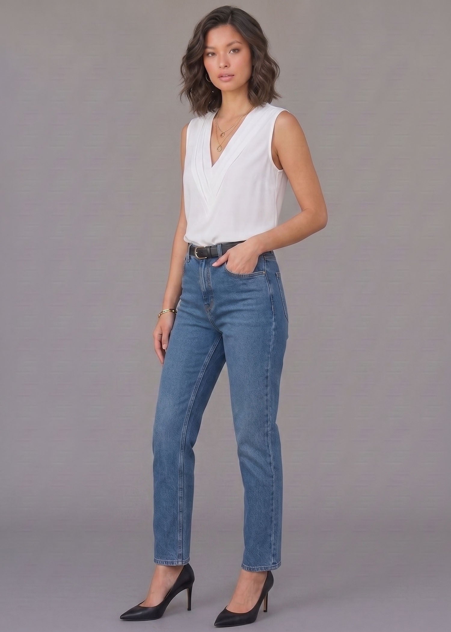 Sleeveless V Neck Top for Ladies