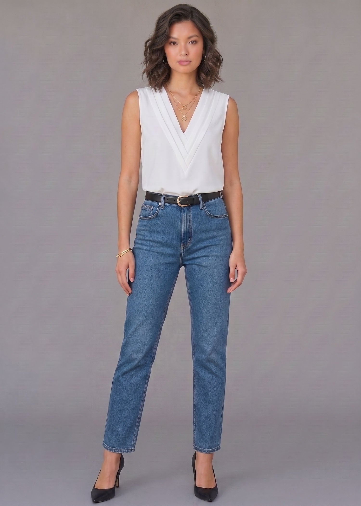 Sleeveless V Neck Top for Ladies