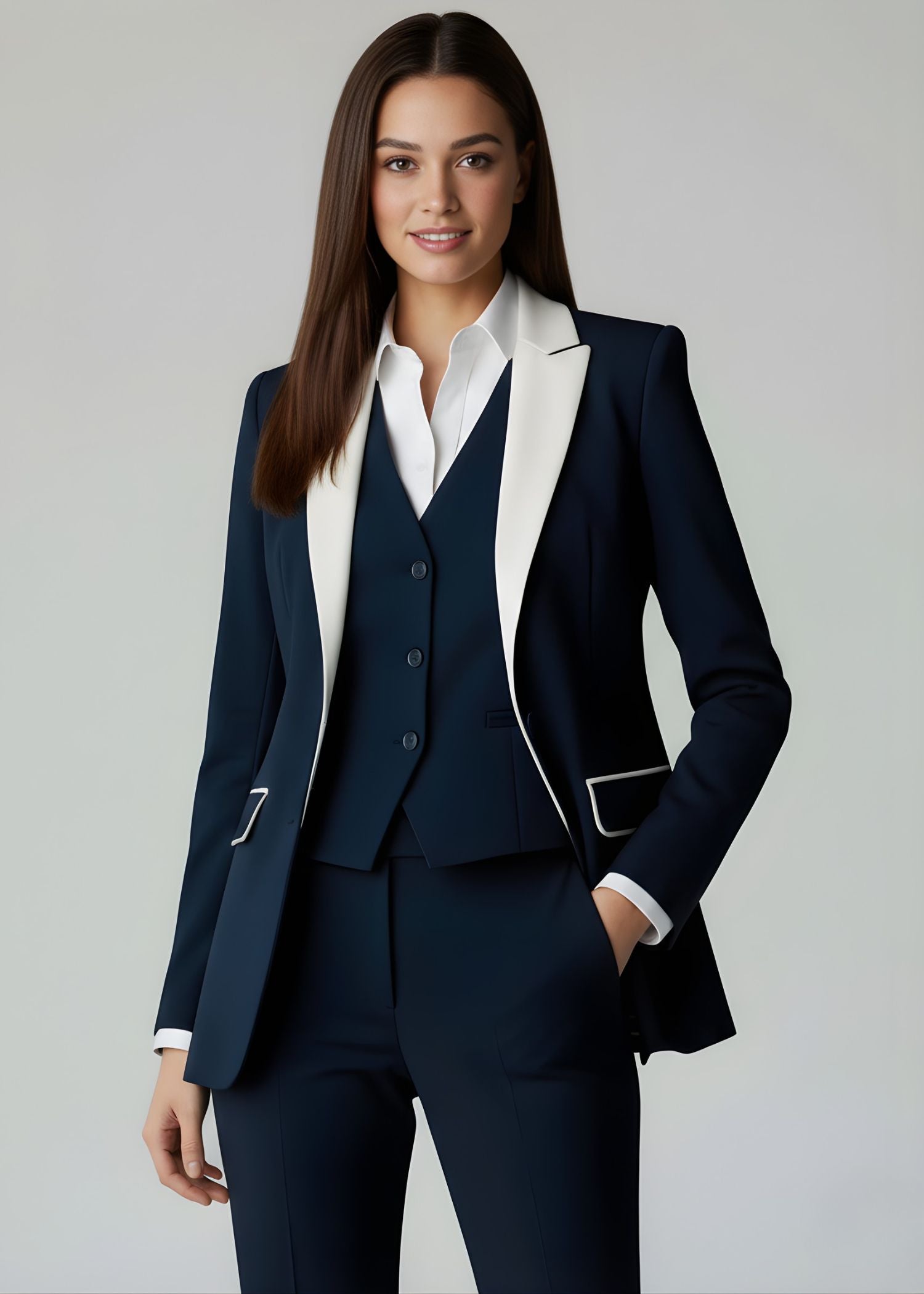 Solenne Peak Lapel Three Piece Tuxedo