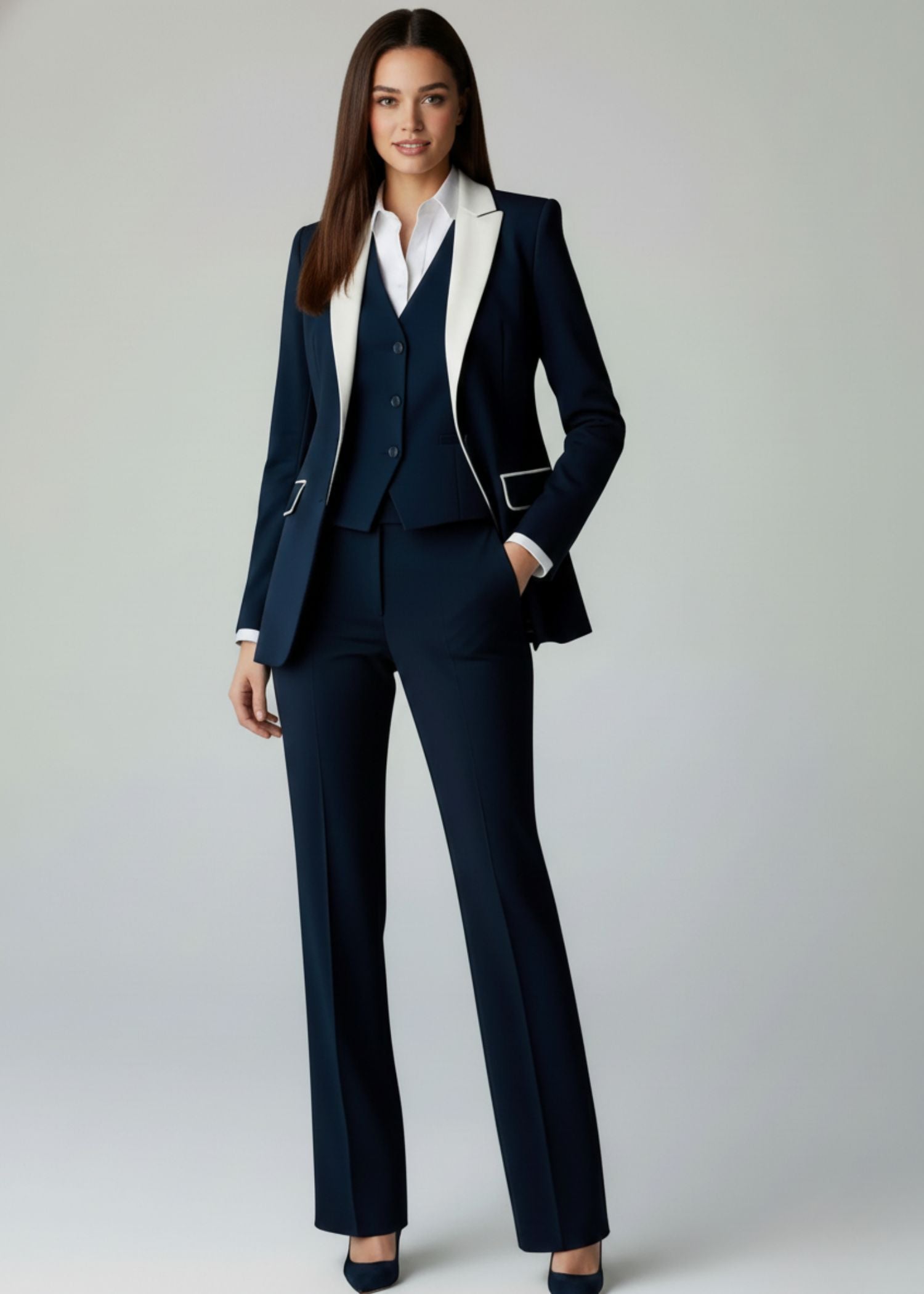 Solenne Peak Lapel Three Piece Tuxedo