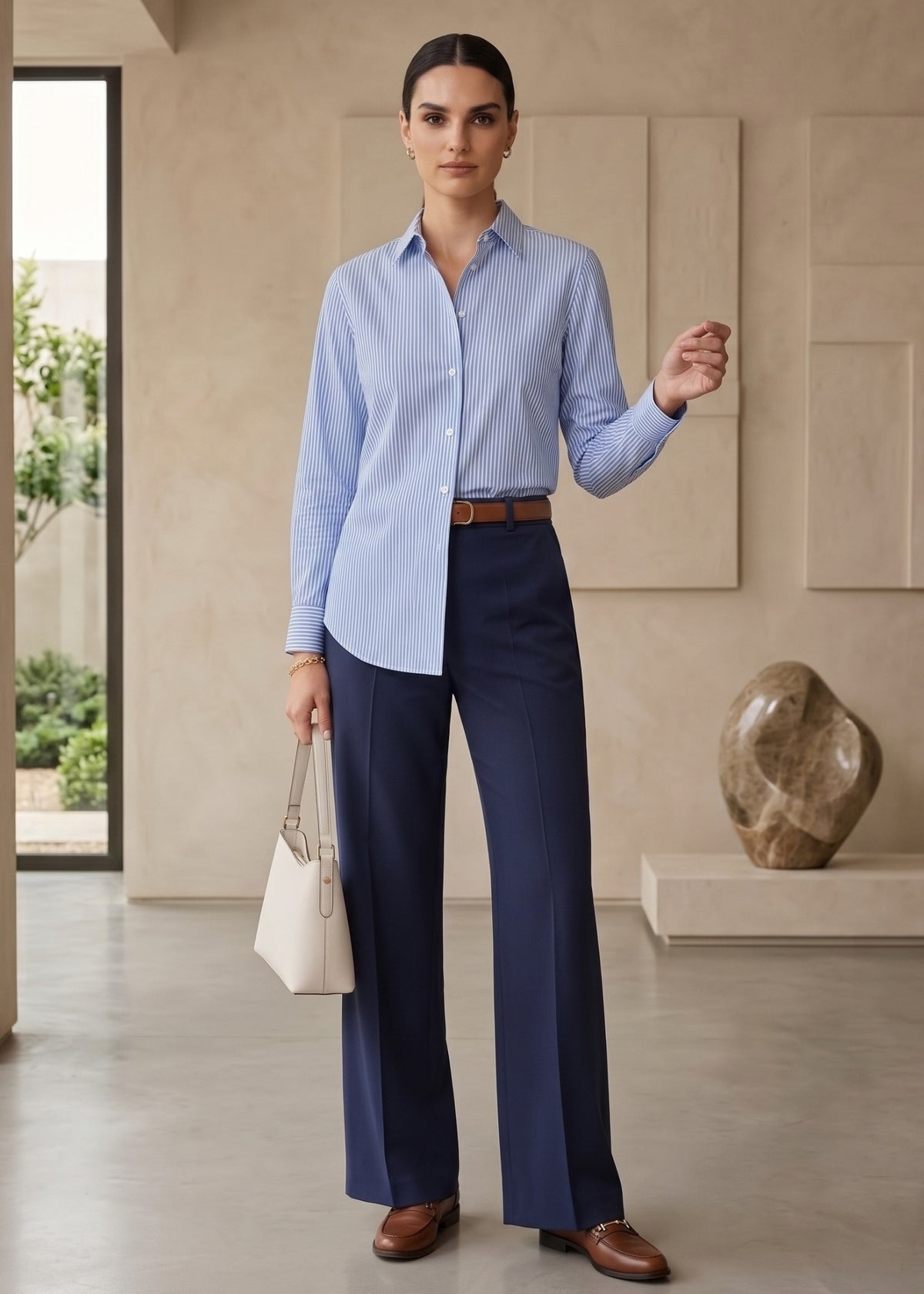Striped Button-Up Cotton Shirt for Women