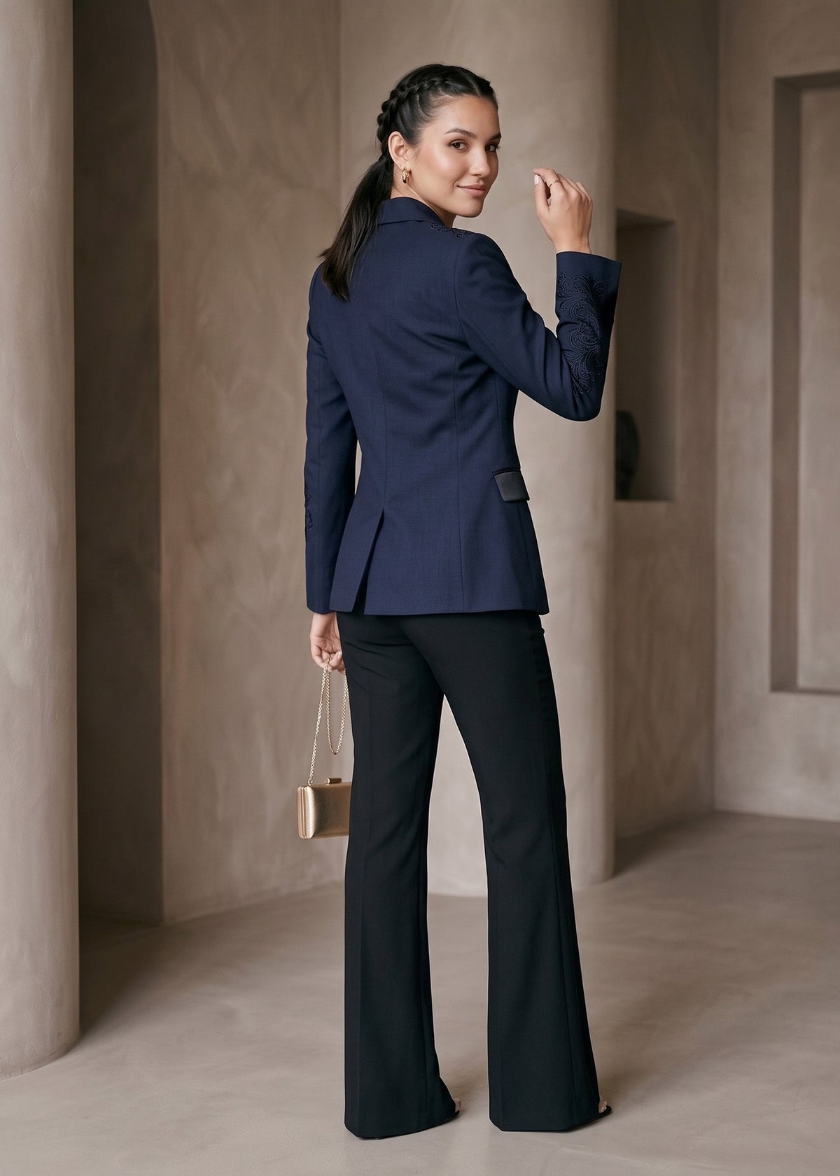 Thread Embroidered Two Piece Tuxedo Suit for Women