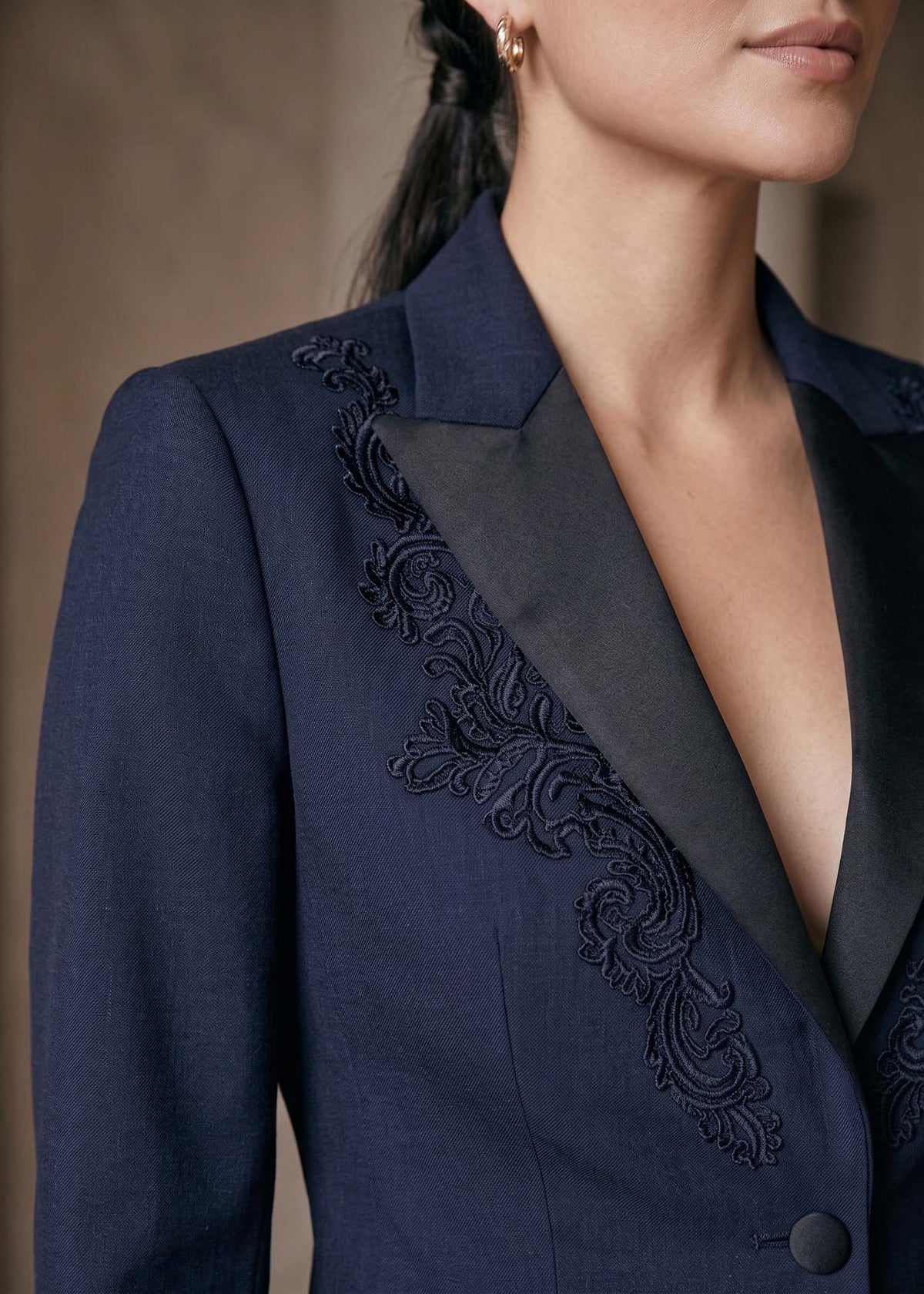 Thread Embroidered Two Piece Tuxedo Suit for Women
