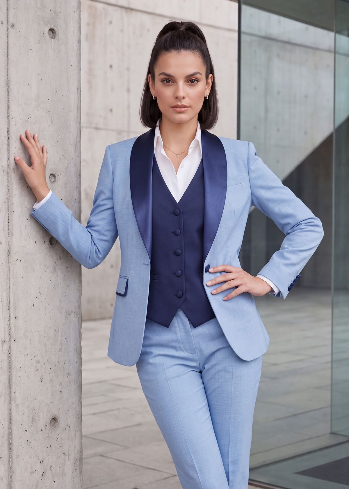 Contrast Lapel Three Piece Tuxedo
