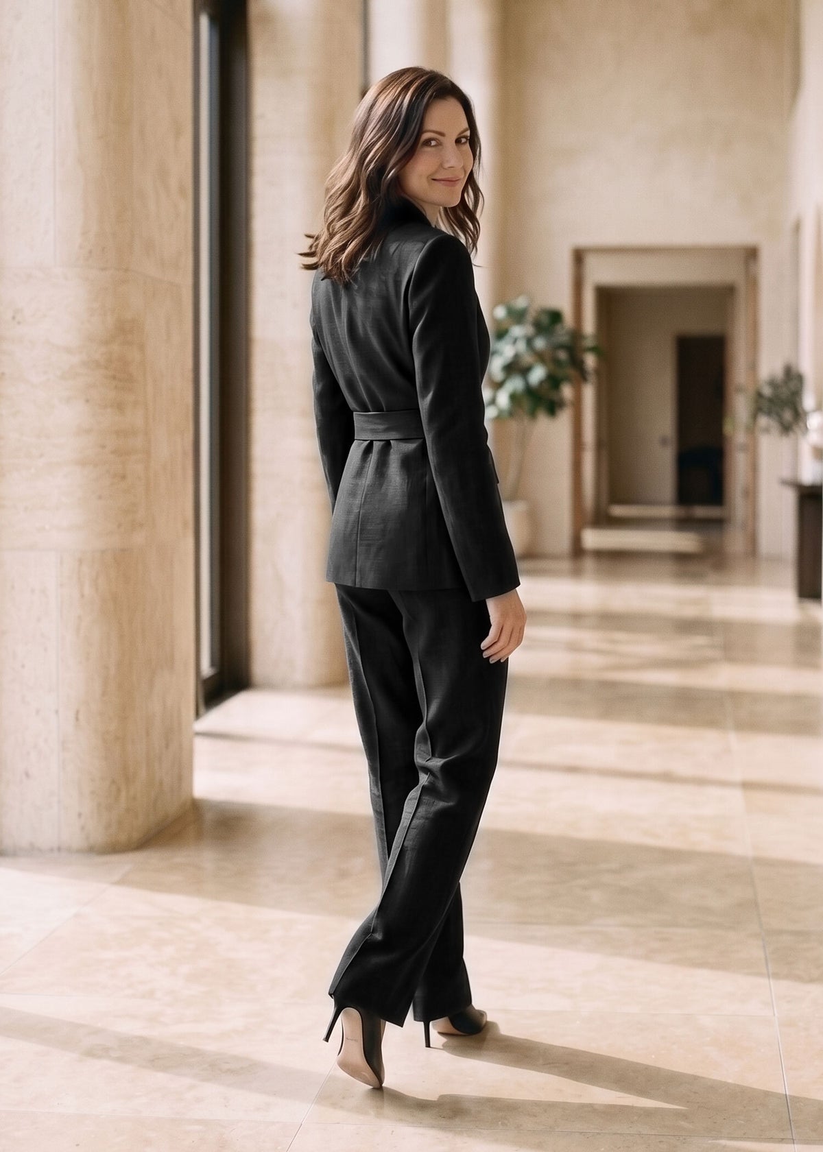 Tie Waist Office Attire Suit in Black