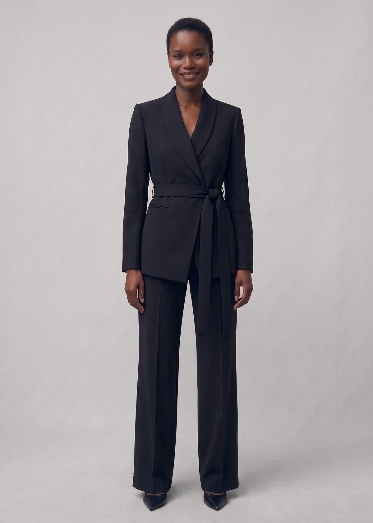 Tie Waist Office Attire Suit  in Matte Black