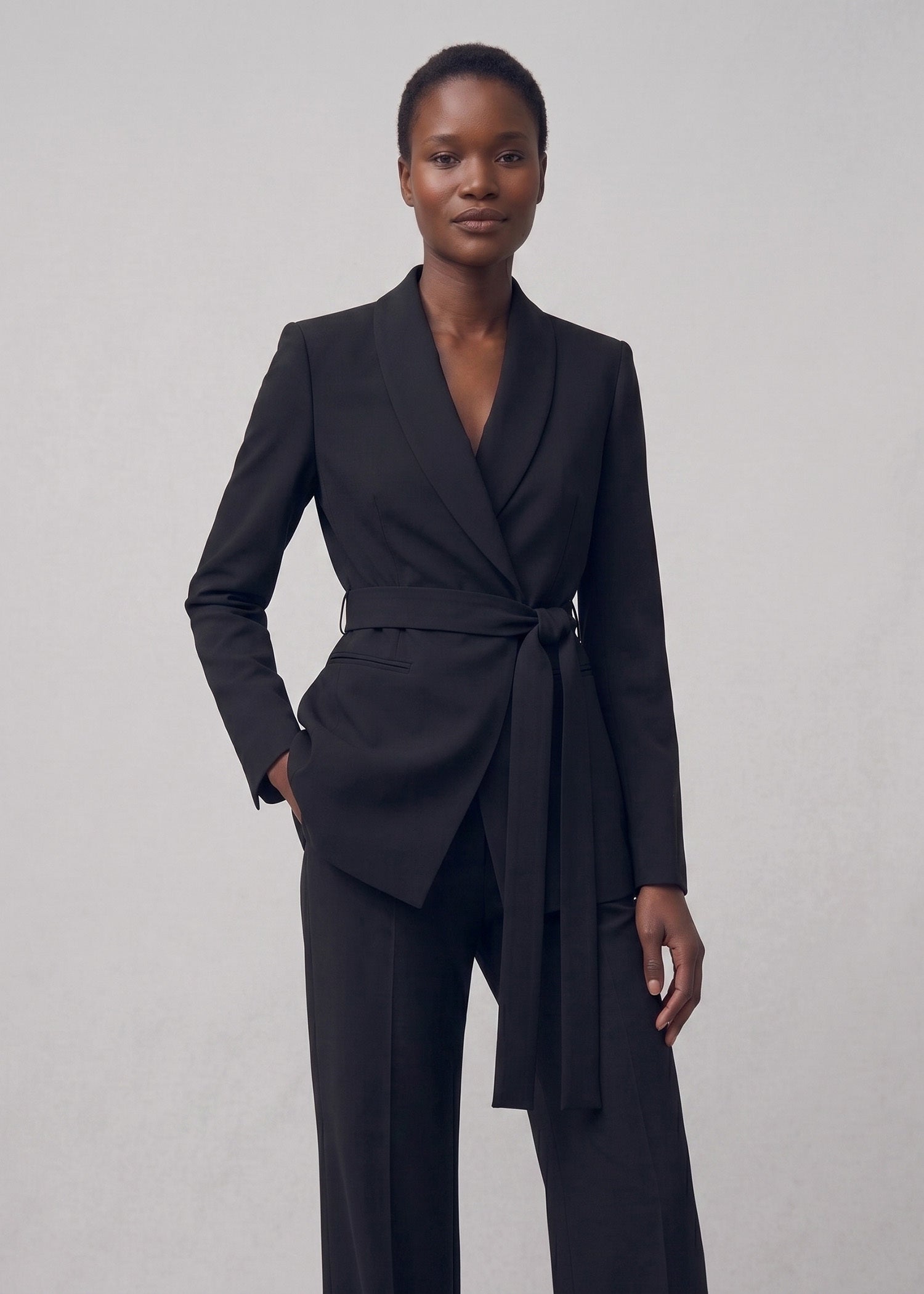 Tie Waist Suit in Matte Black