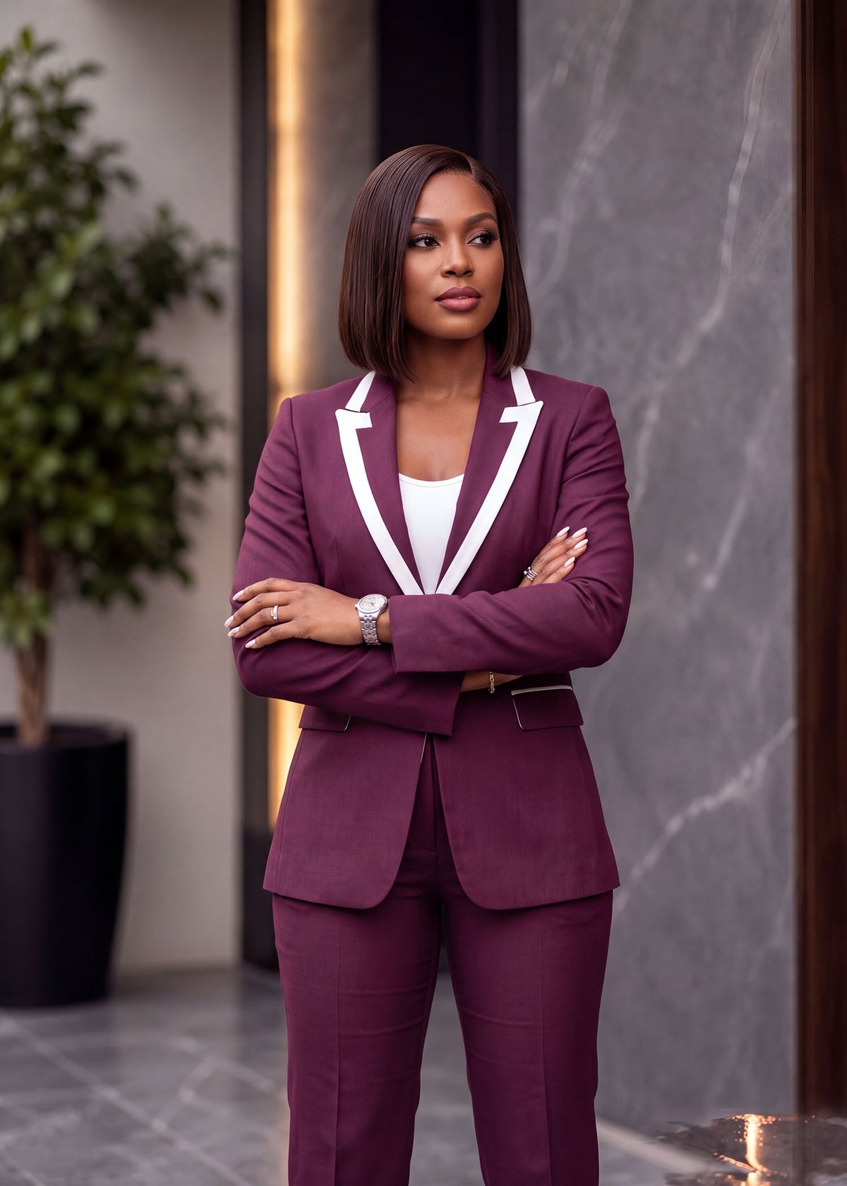 Trim Lapel Tuxedo in Plum