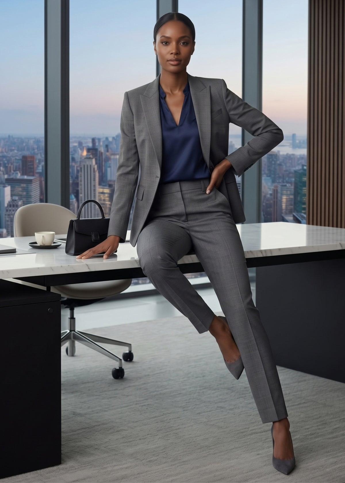 Grey Two-Piece Business Suit for Women