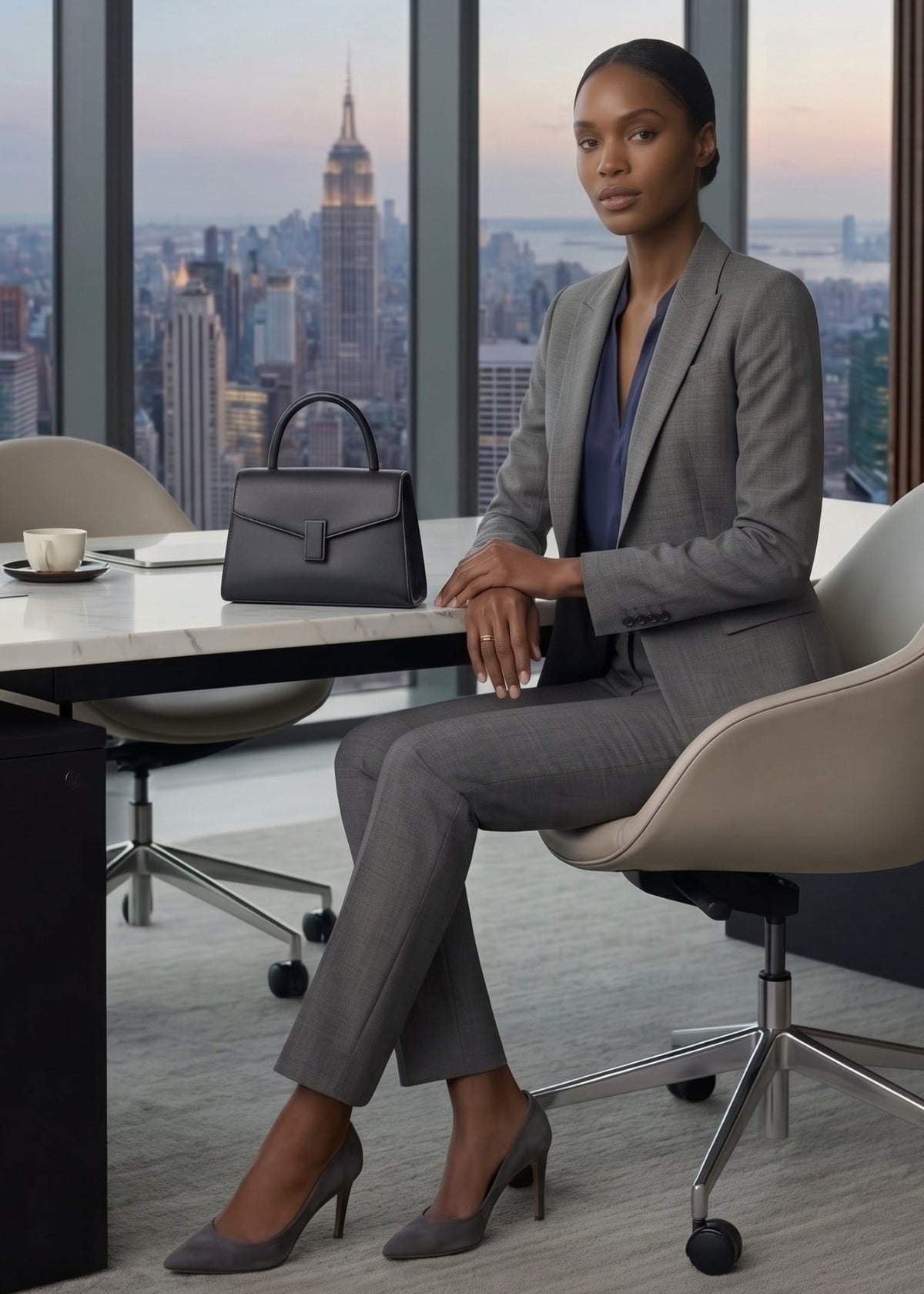 Grey Two-Piece Business Suit for Women