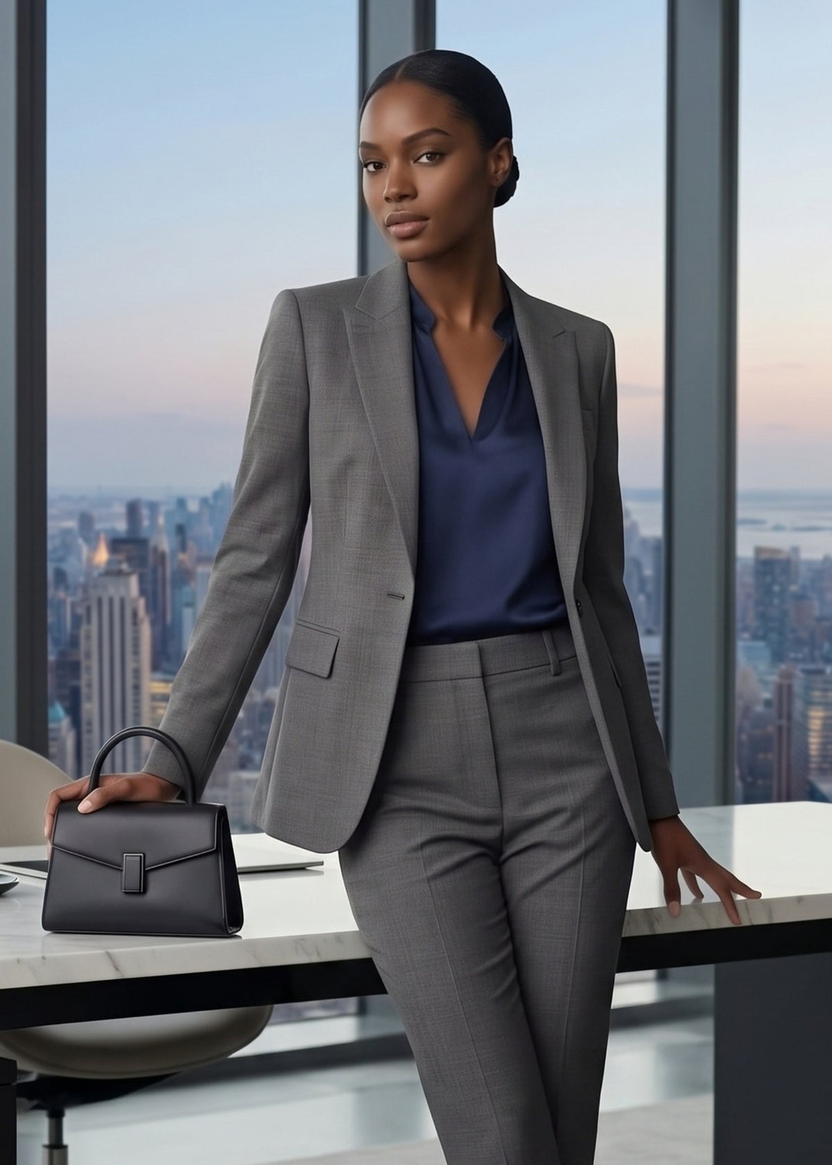 Grey Two-Piece Business Suit for Women