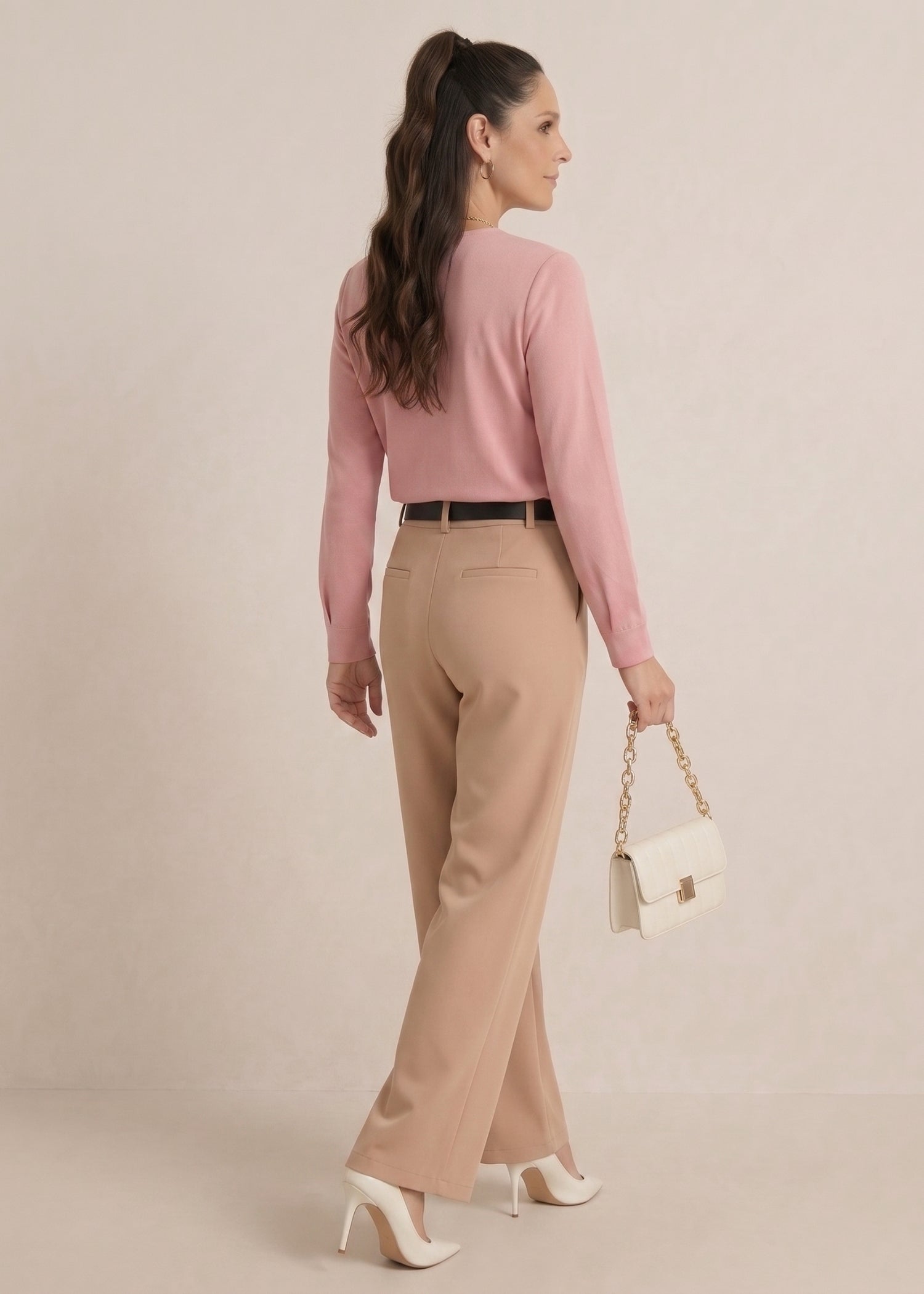 V Neck Top with Long Sleeve in Dusty Pink