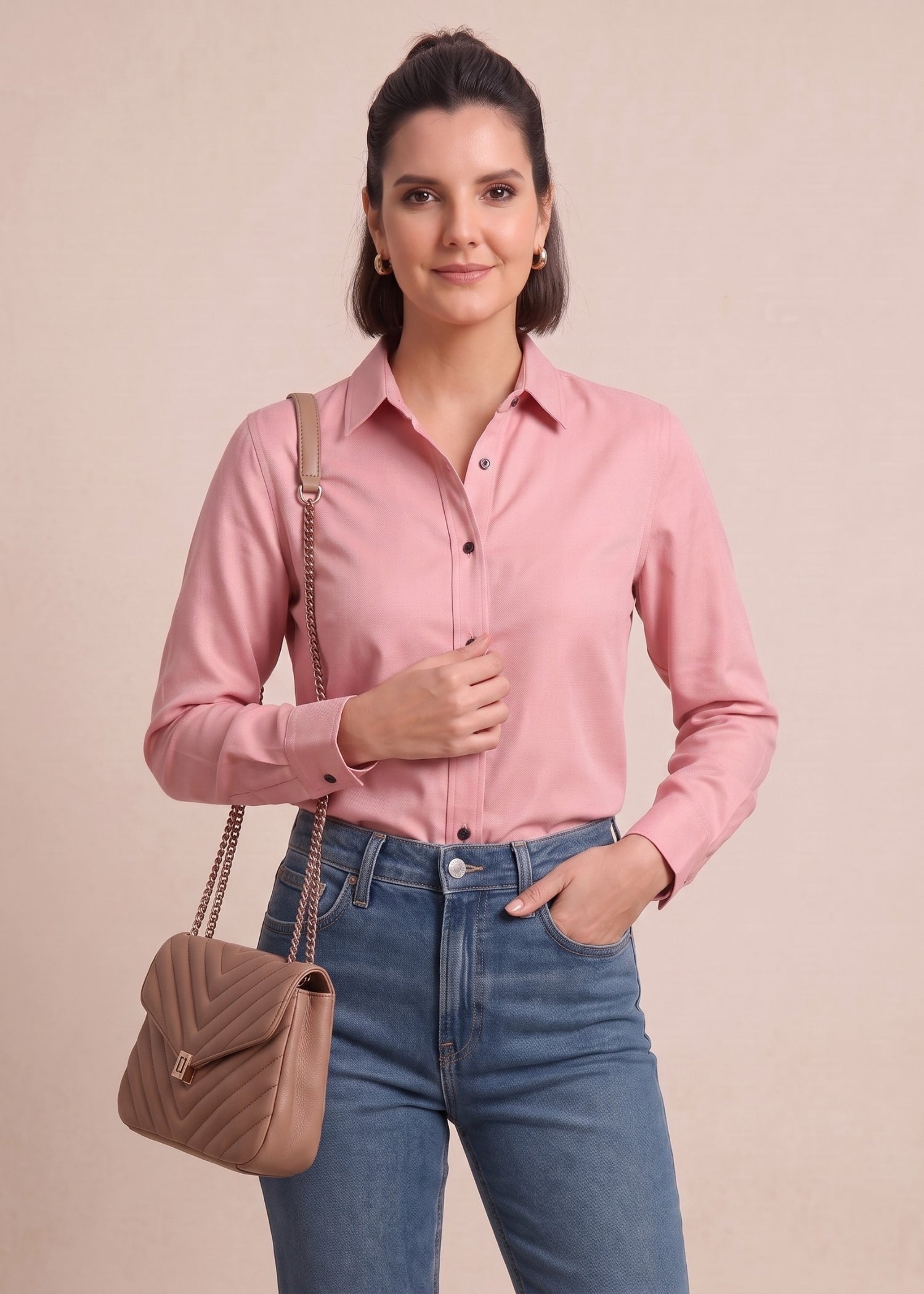 Venice Pink Button Down Shirt for Women
