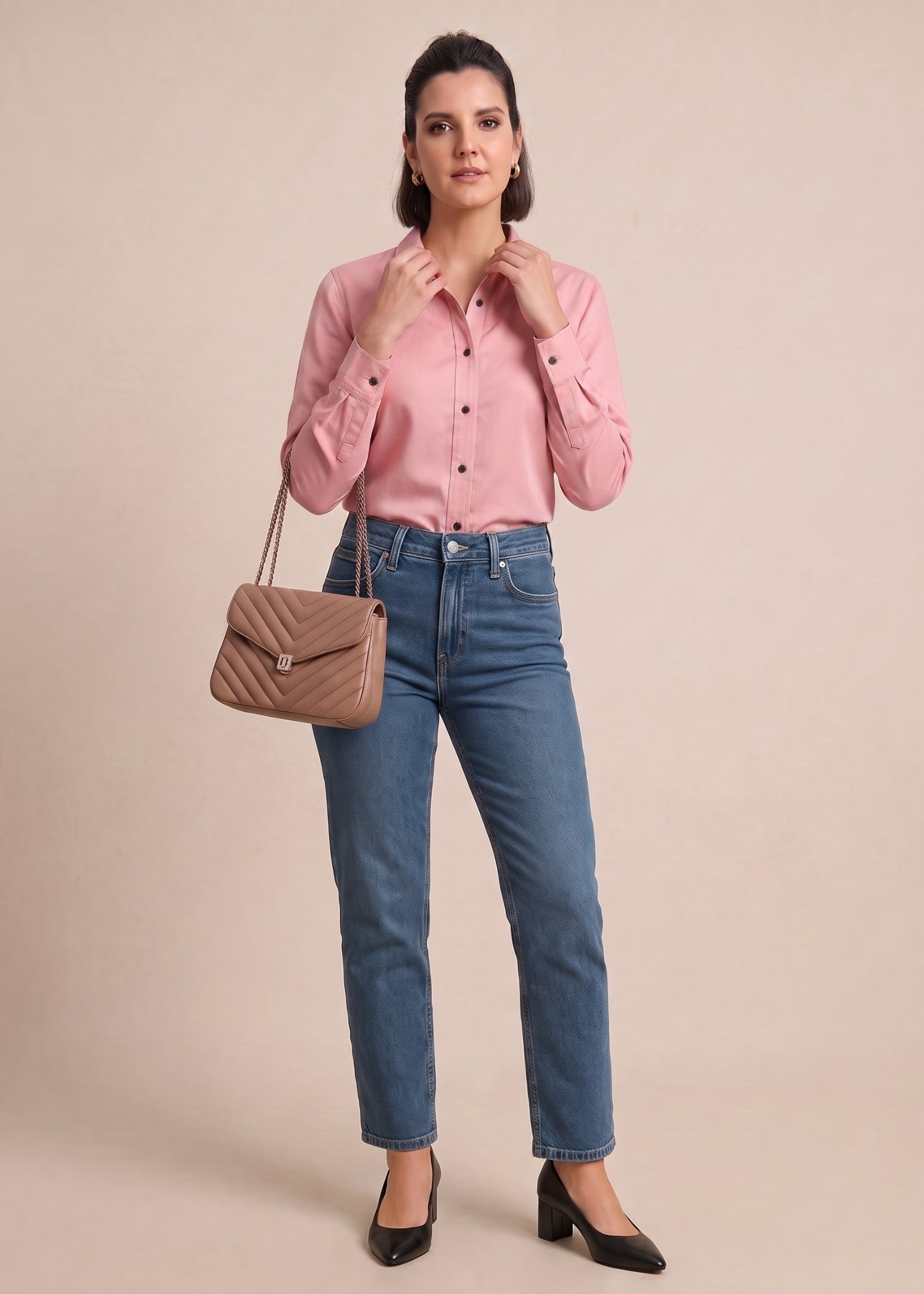 Venice Pink Button Down Shirt for Women