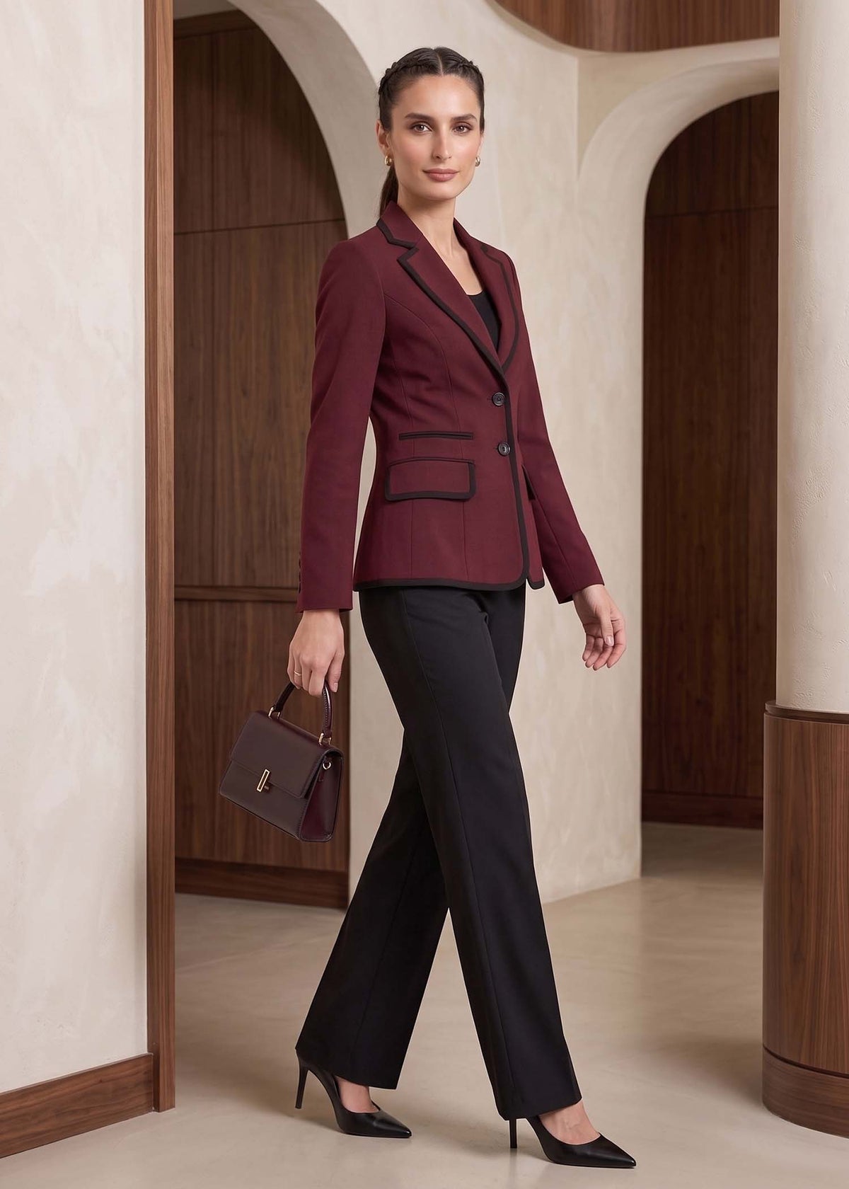 Notch Lapel Suit in Maroon and Black
