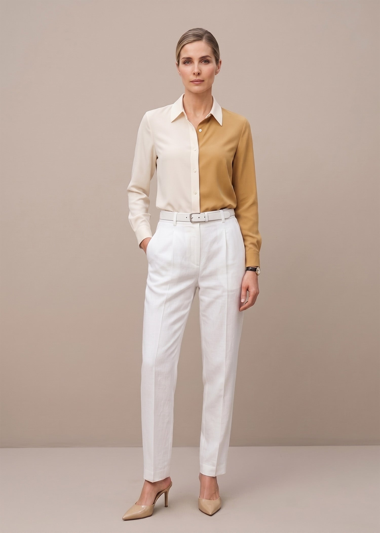 White Brown Two Tone Shirt