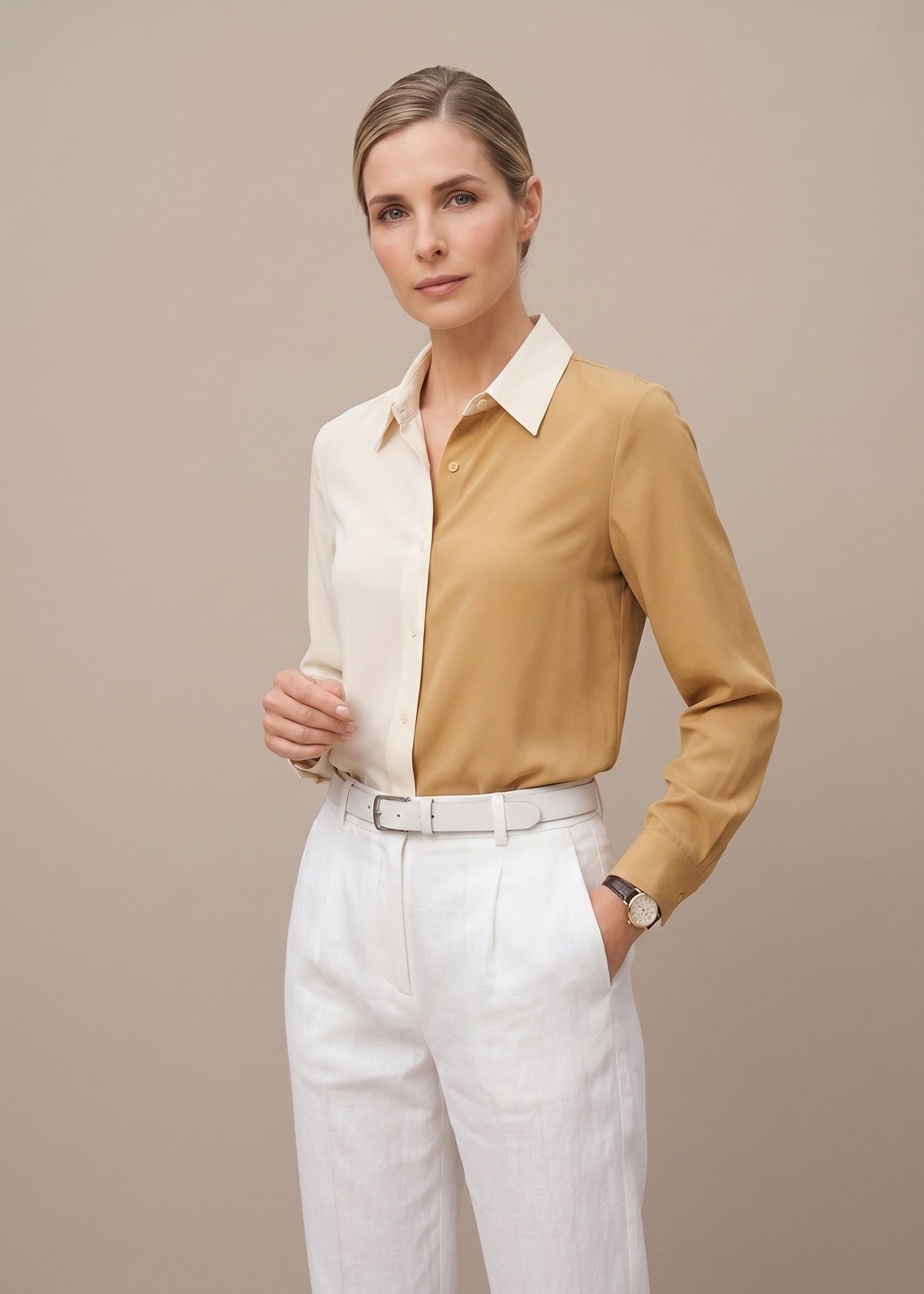 White Brown two Tone Shirt for Women