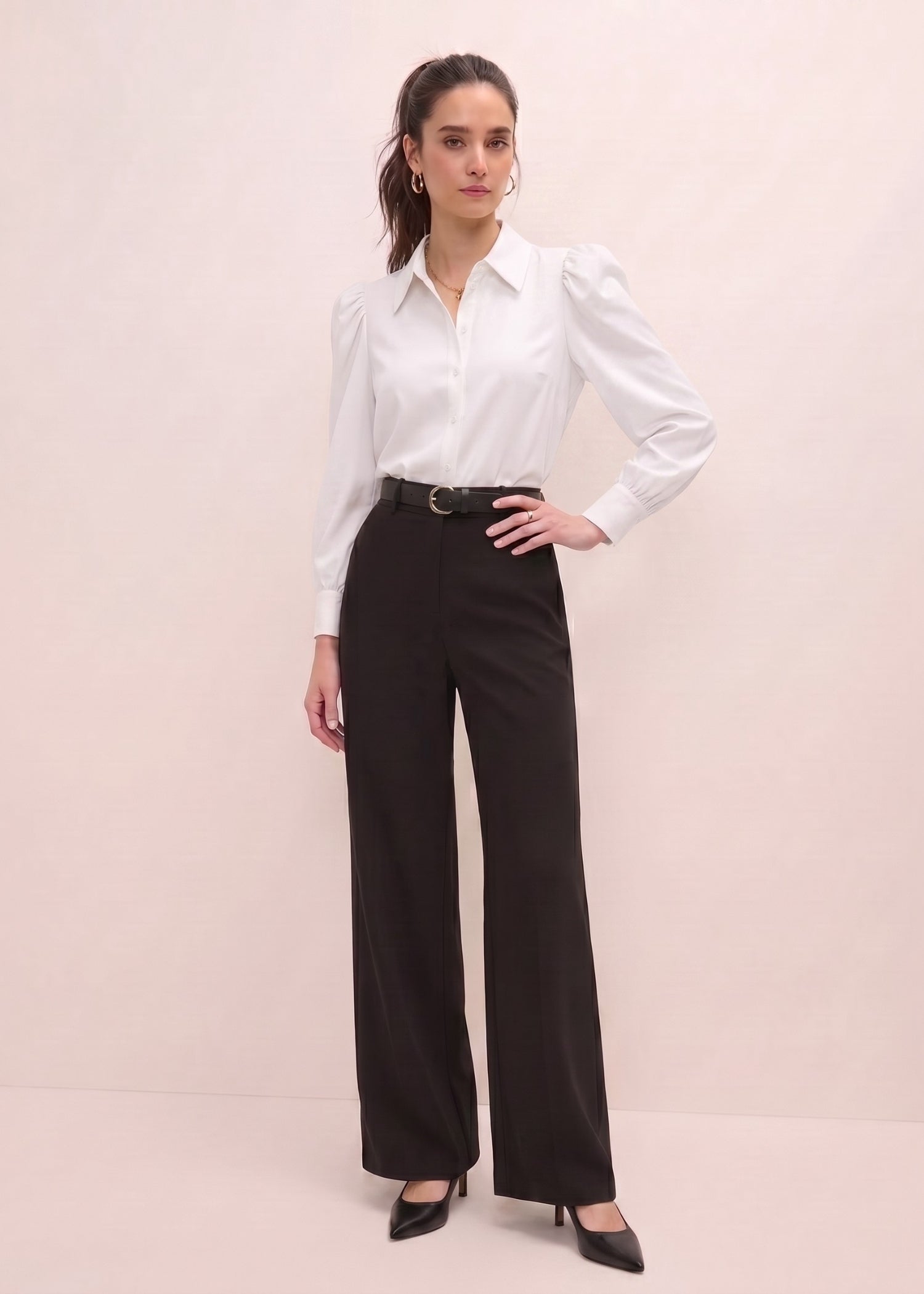 White Puff Sleeve Top for Female