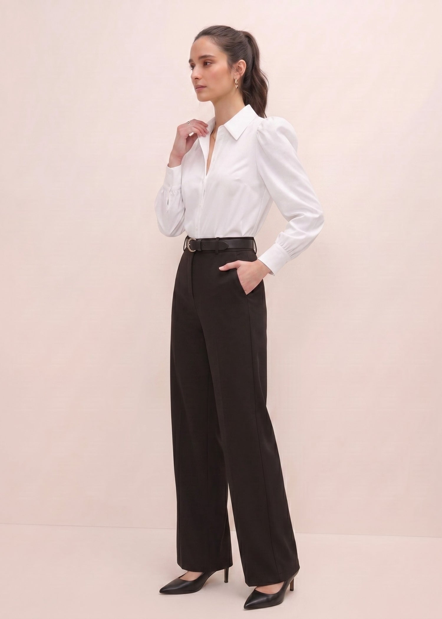 White Puff Sleeve Top for Female